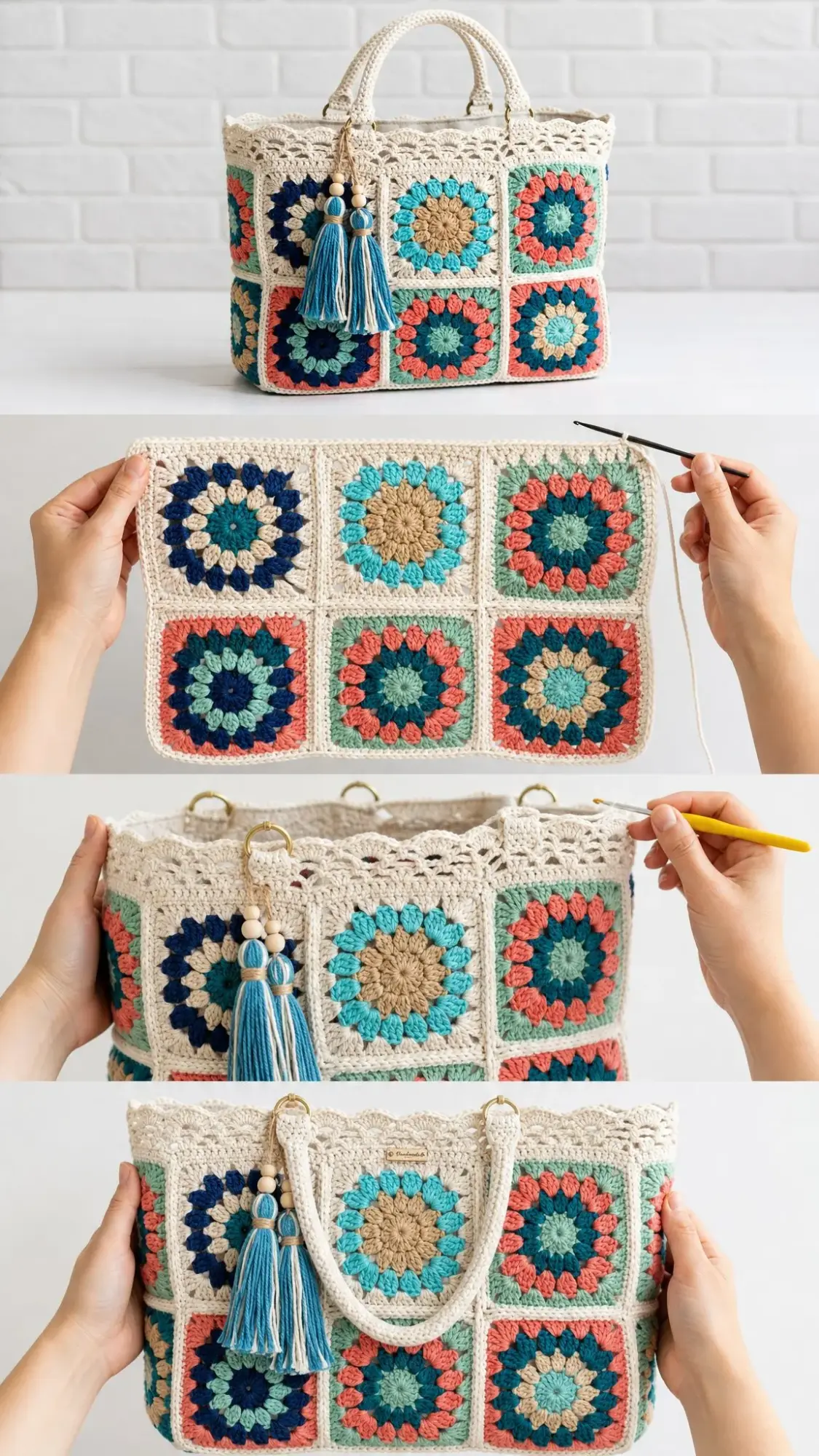 Ocean Breeze Blue Floral Granny Tote Free Crochet Pattern
