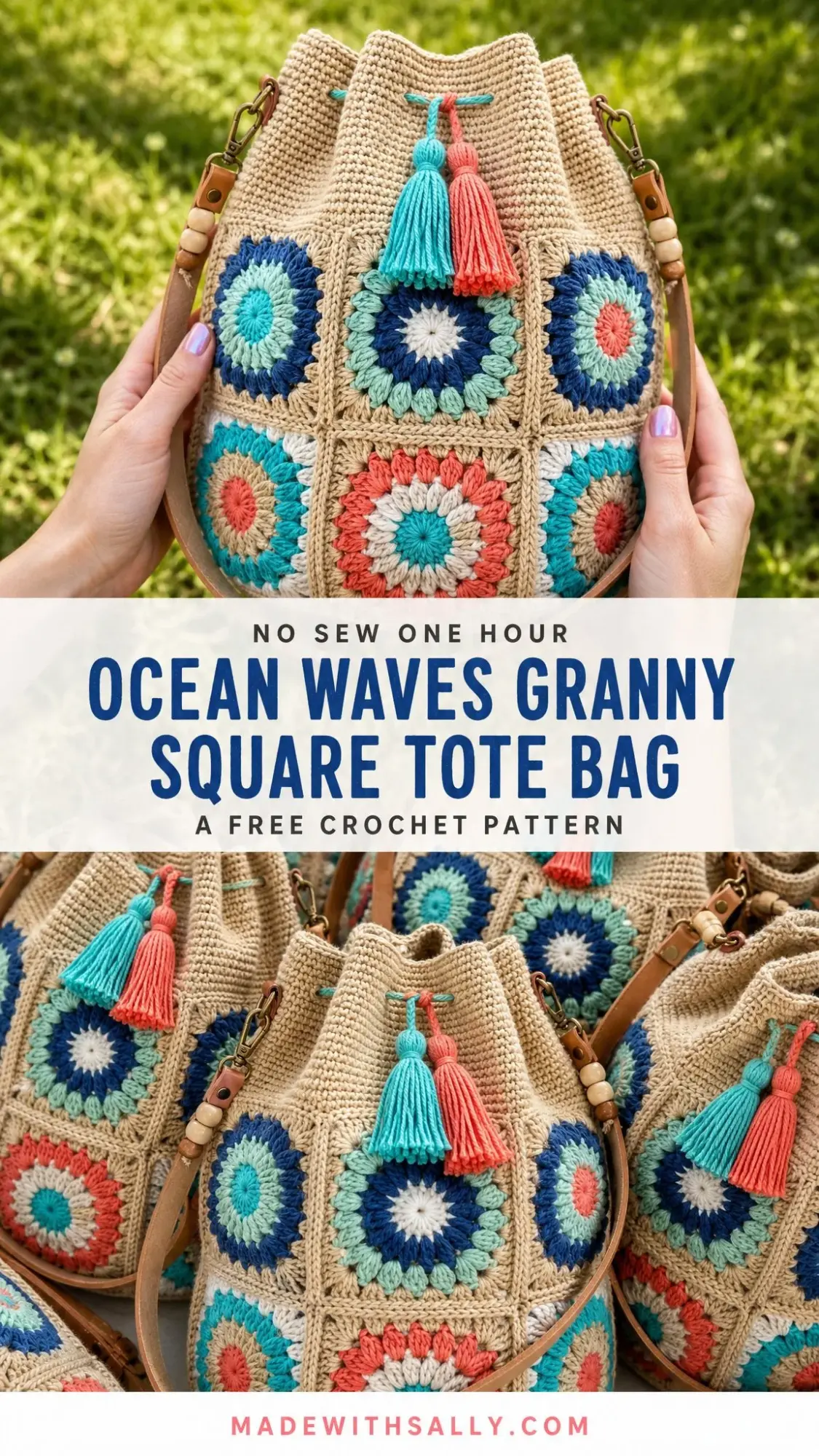 Ocean Waves Granny Square Tote Bag Free Crochet Pattern
