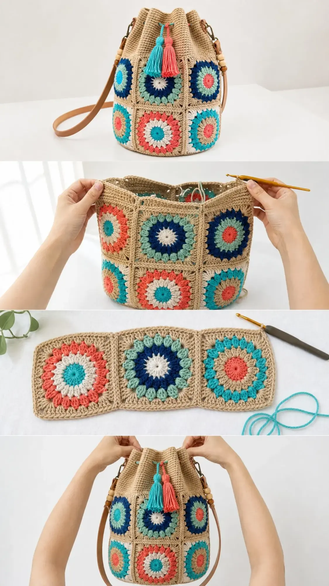 Ocean Waves Granny Square Tote Bag Free Crochet Pattern