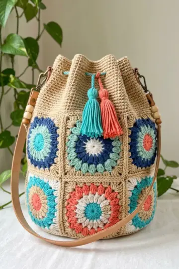 Ocean Waves Granny Square Tote Bag Free Crochet Pattern