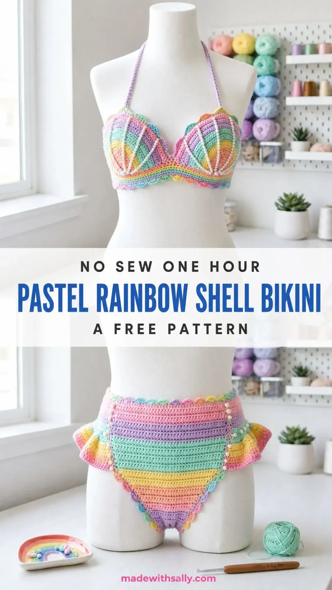 Pastel Rainbow Shell Bikini Crochet Free Pattern