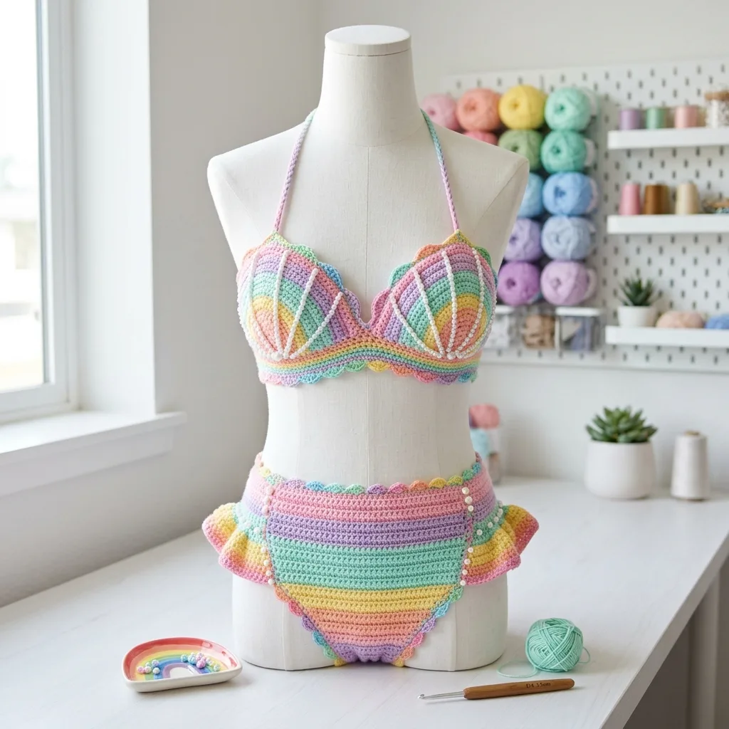 Pastel Rainbow Shell Bikini Crochet Free Pattern