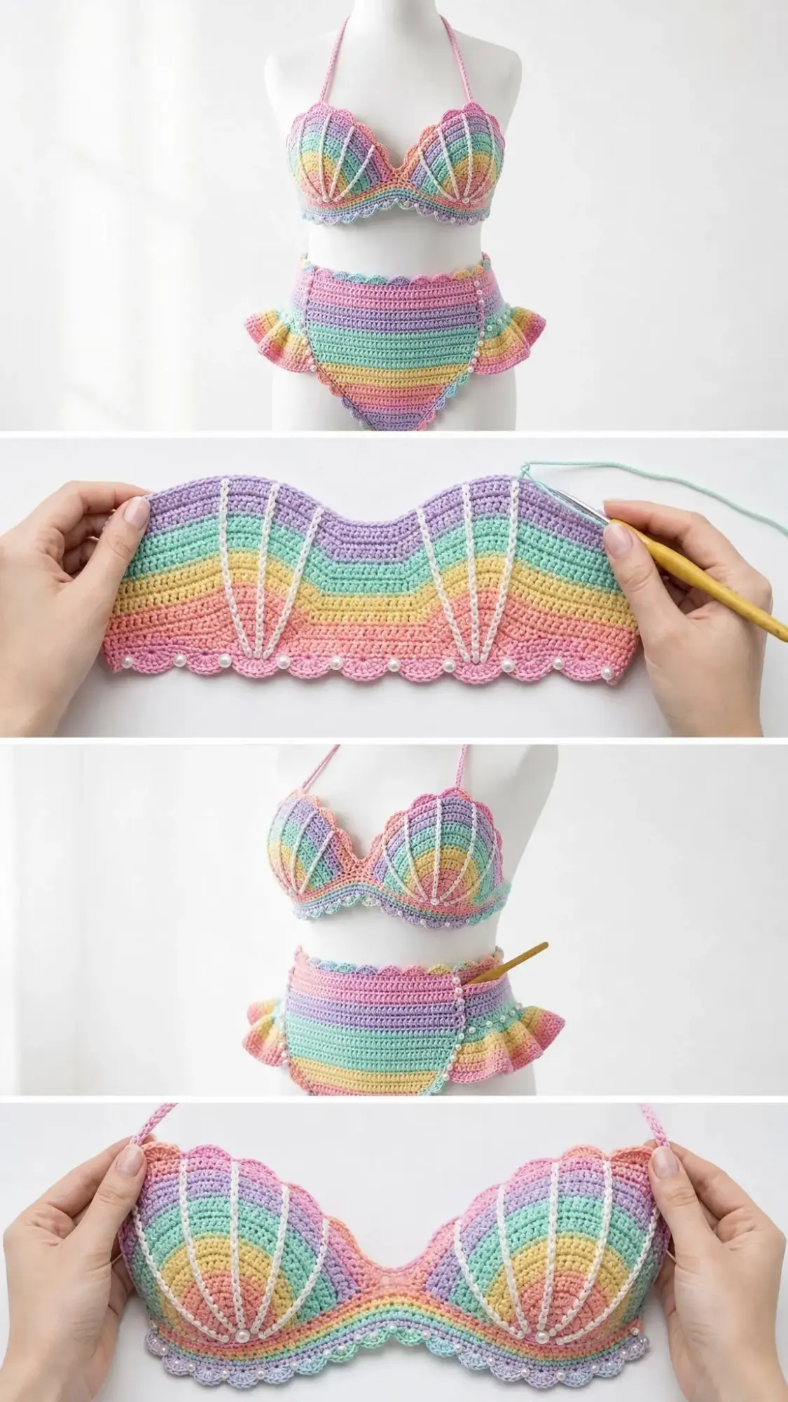 Pastel Rainbow Shell Bikini Crochet Free Pattern