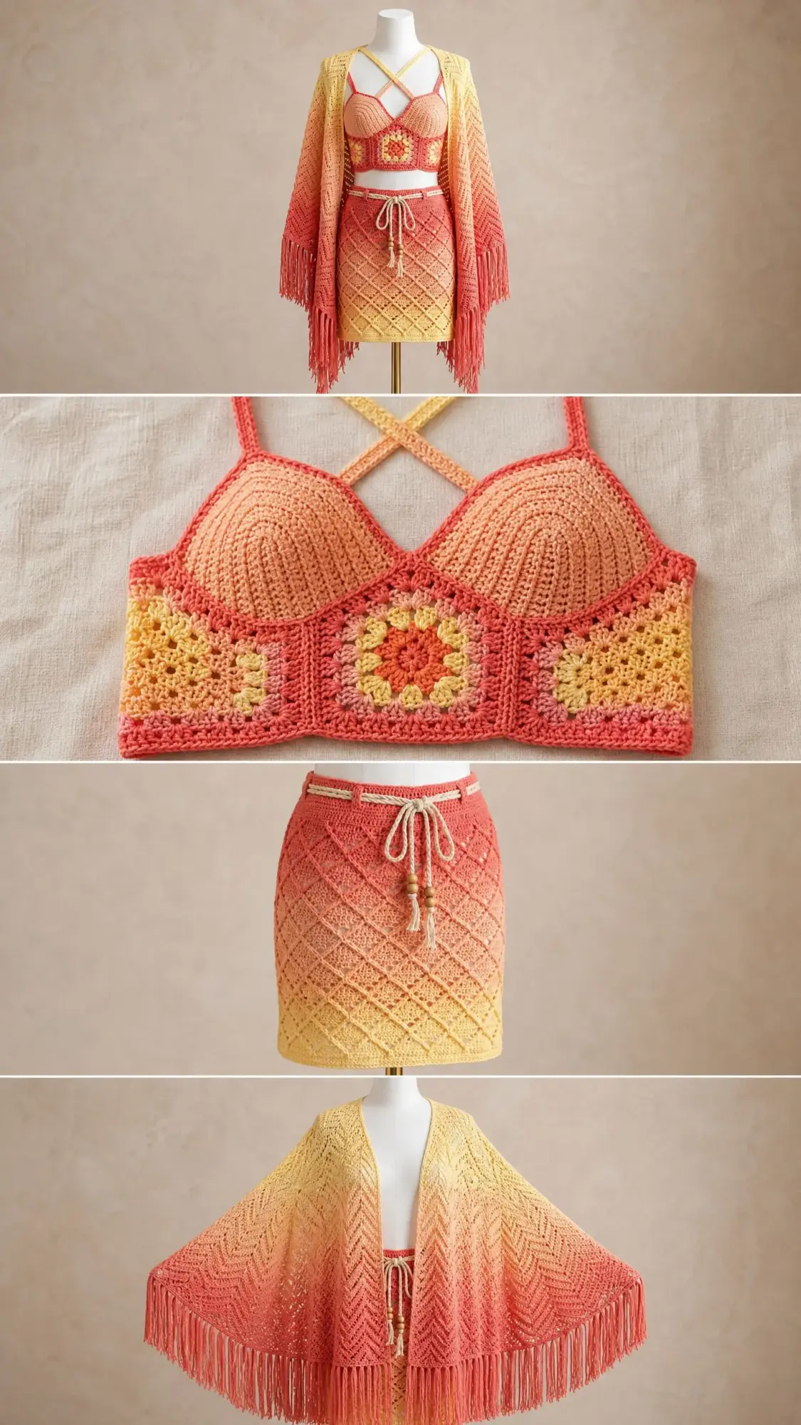 Sunset Ombre Crochet Festival Set Free Crochet Pattern