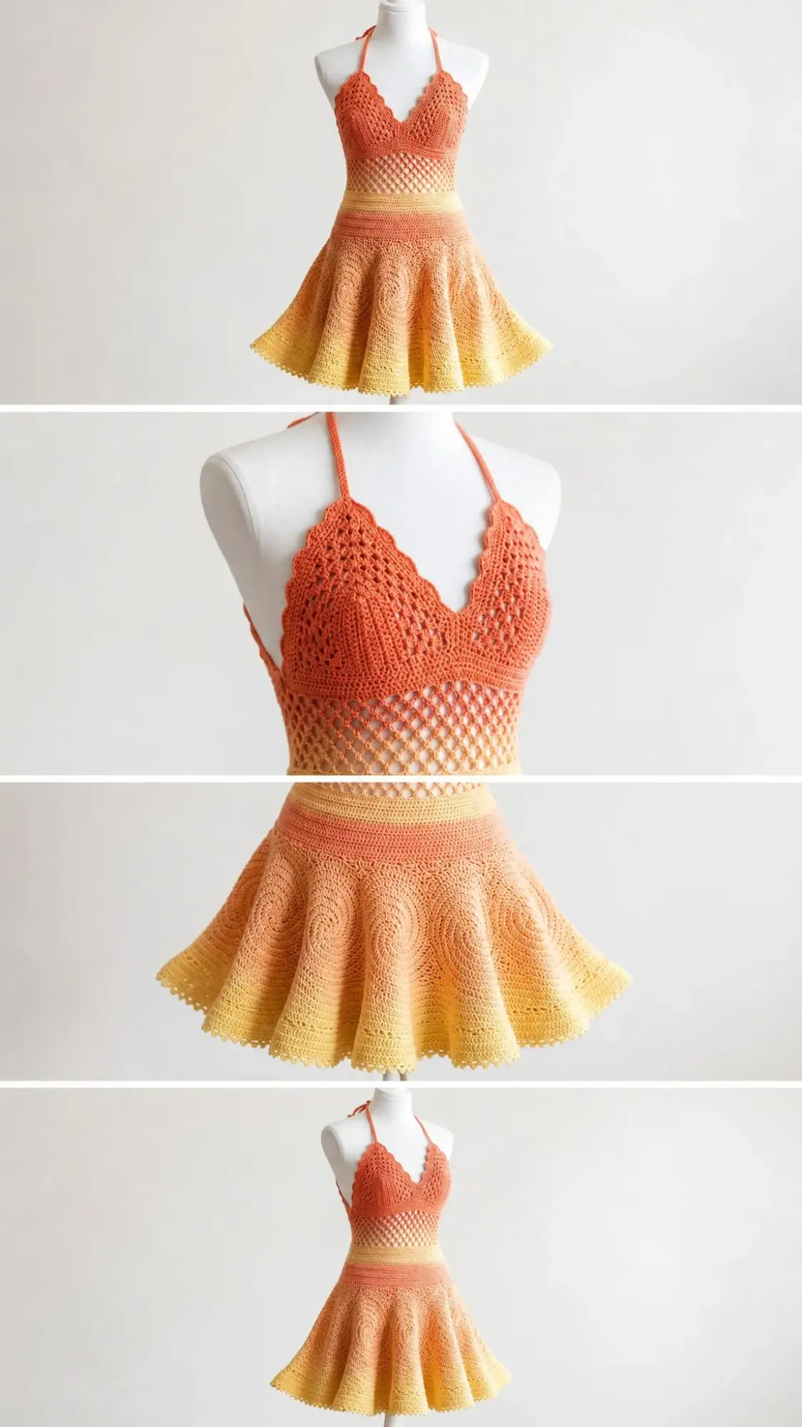 Sunset Ombre Summer Halter Dress Free Crochet Pattern