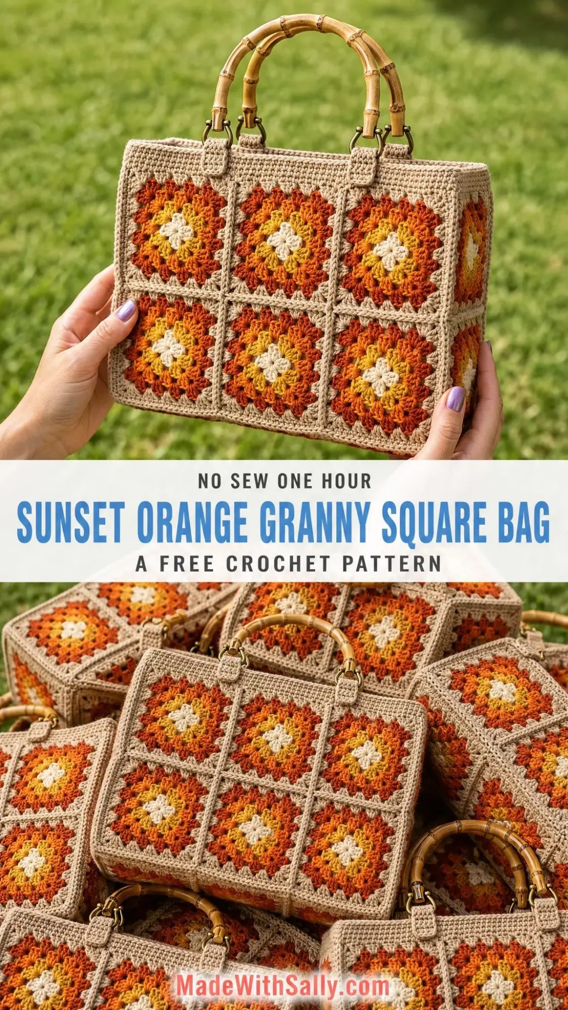 Sunset Orange Granny Square Bag Free Crochet Pattern