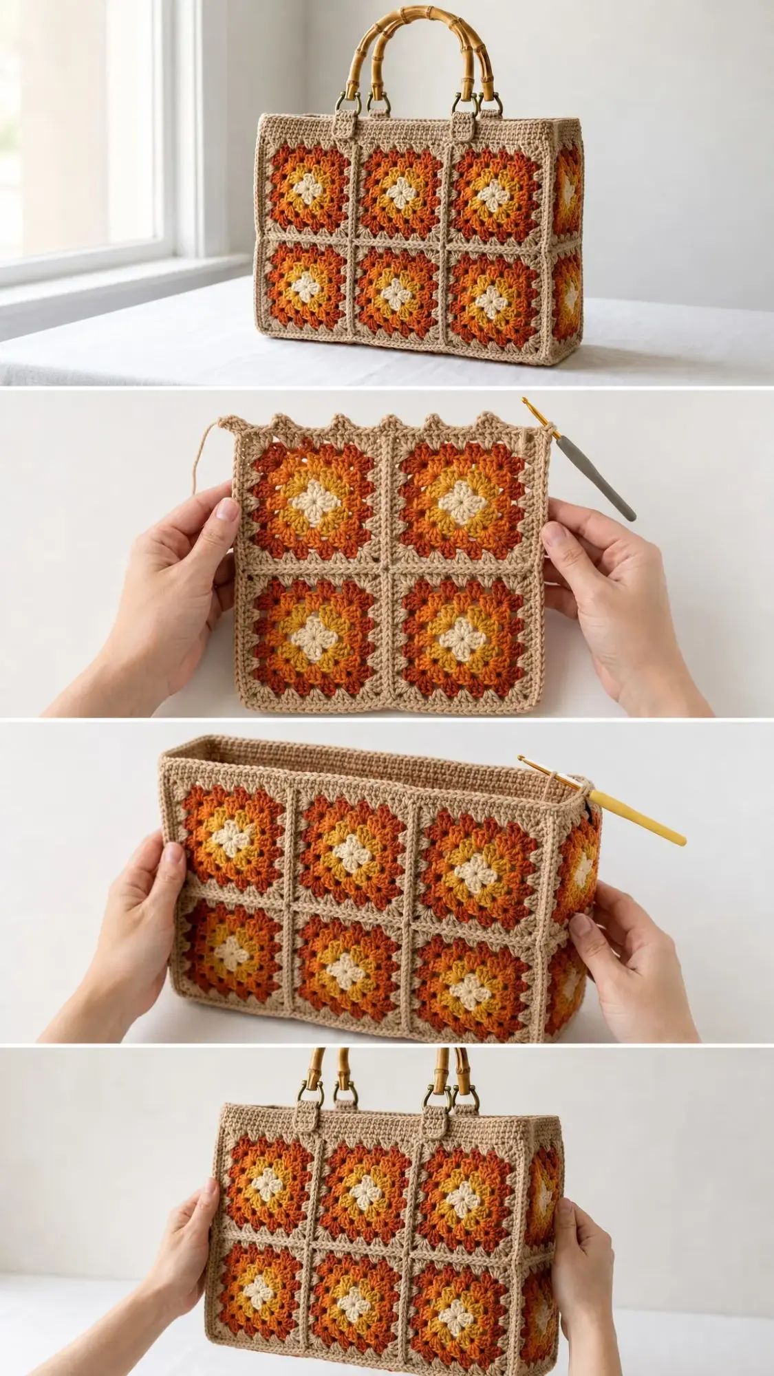 Sunset Orange Granny Square Bag Free Crochet Pattern