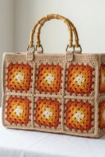 Sunset Orange Granny Square Bag Free Crochet Pattern