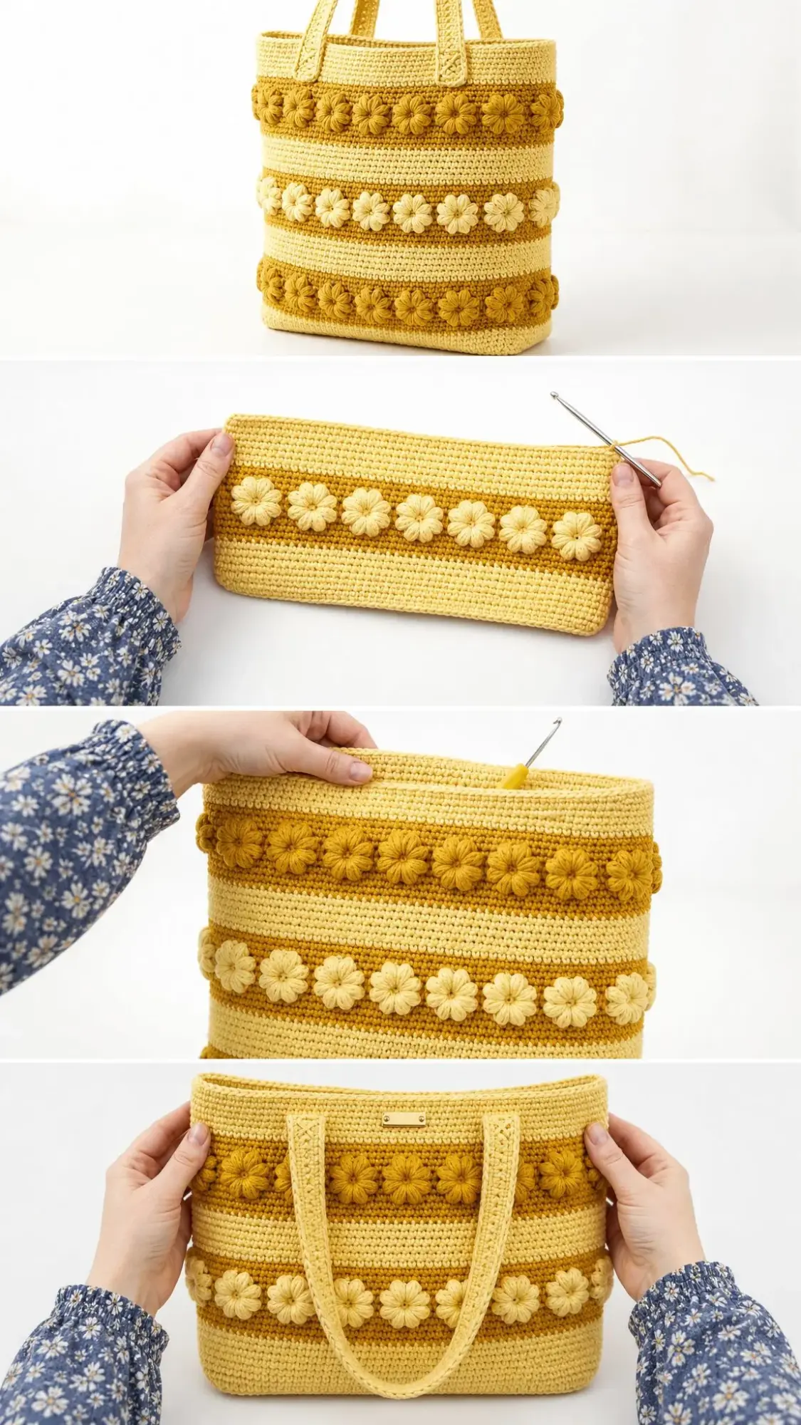 Sunshine Yellow Daisy Stripe Tote Free Crochet Pattern