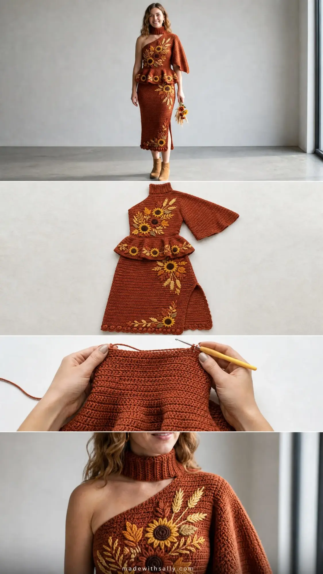 Autumn Harvest Embroidered Crochet Dress Free Pattern