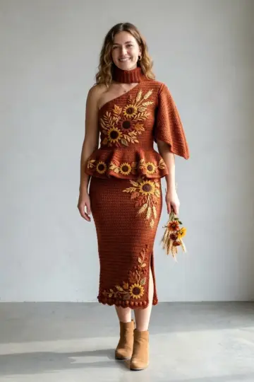 Autumn Harvest Embroidered Crochet Dress Free Pattern