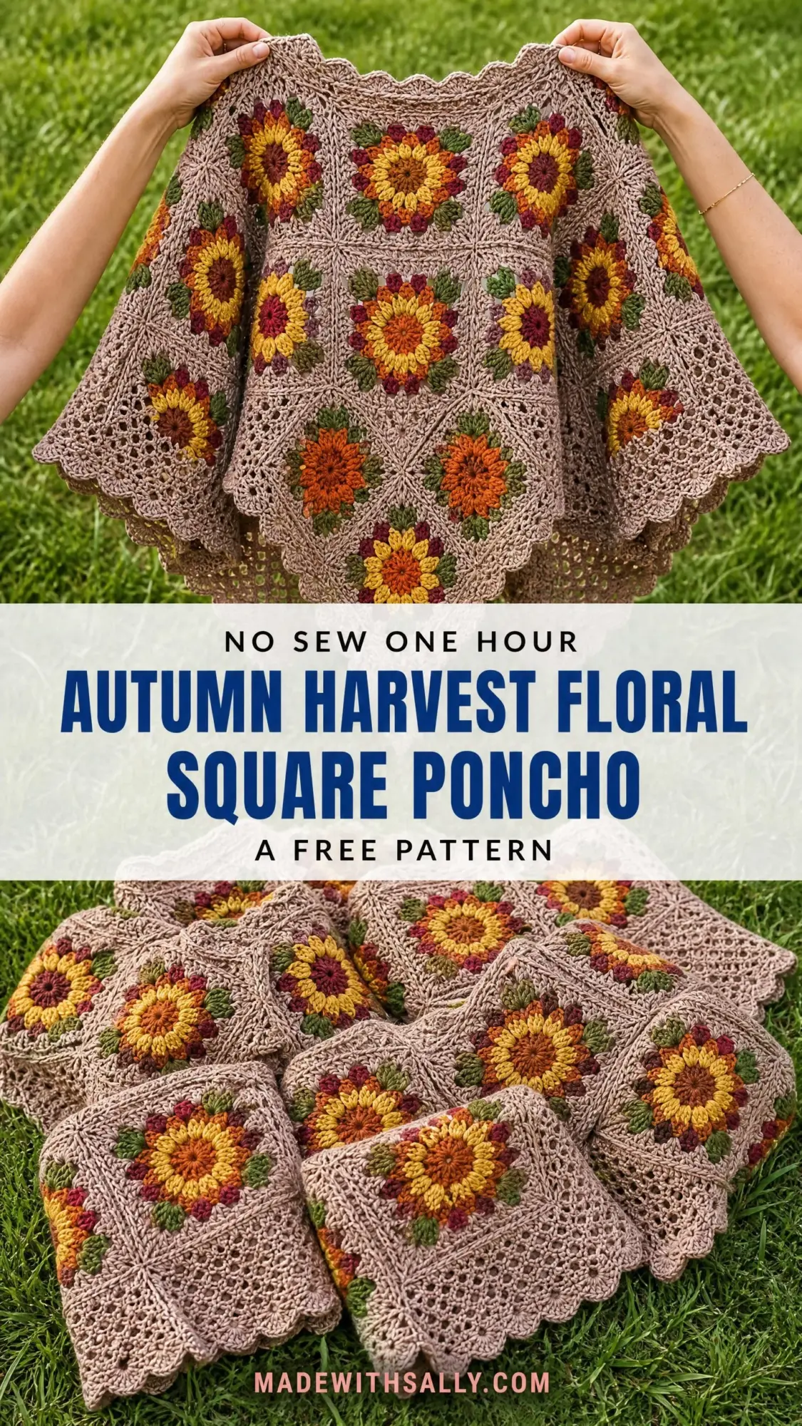 Autumn Harvest Floral Square Poncho Free Crochet Pattern