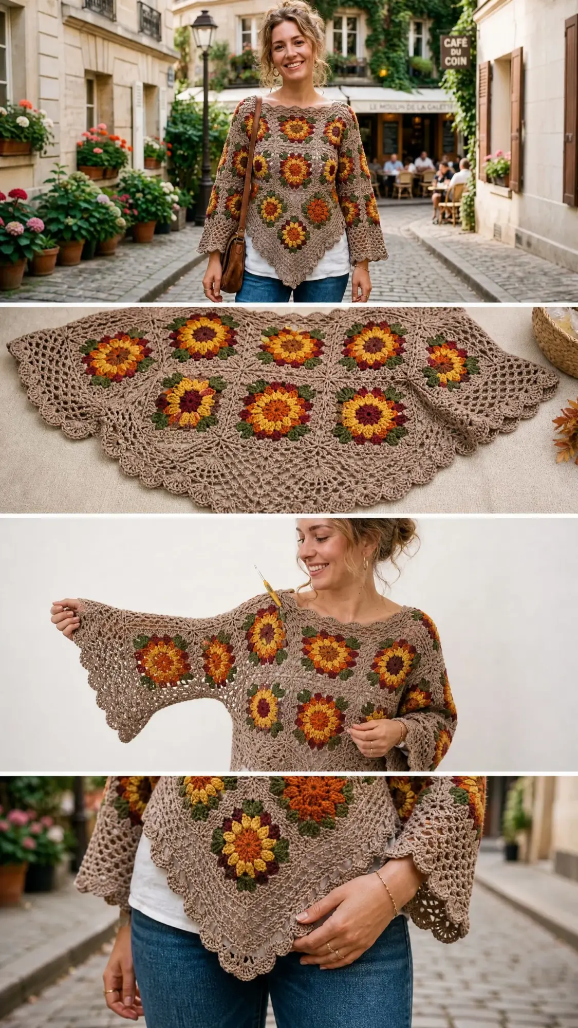 Autumn Harvest Floral Square Poncho Free Crochet Pattern