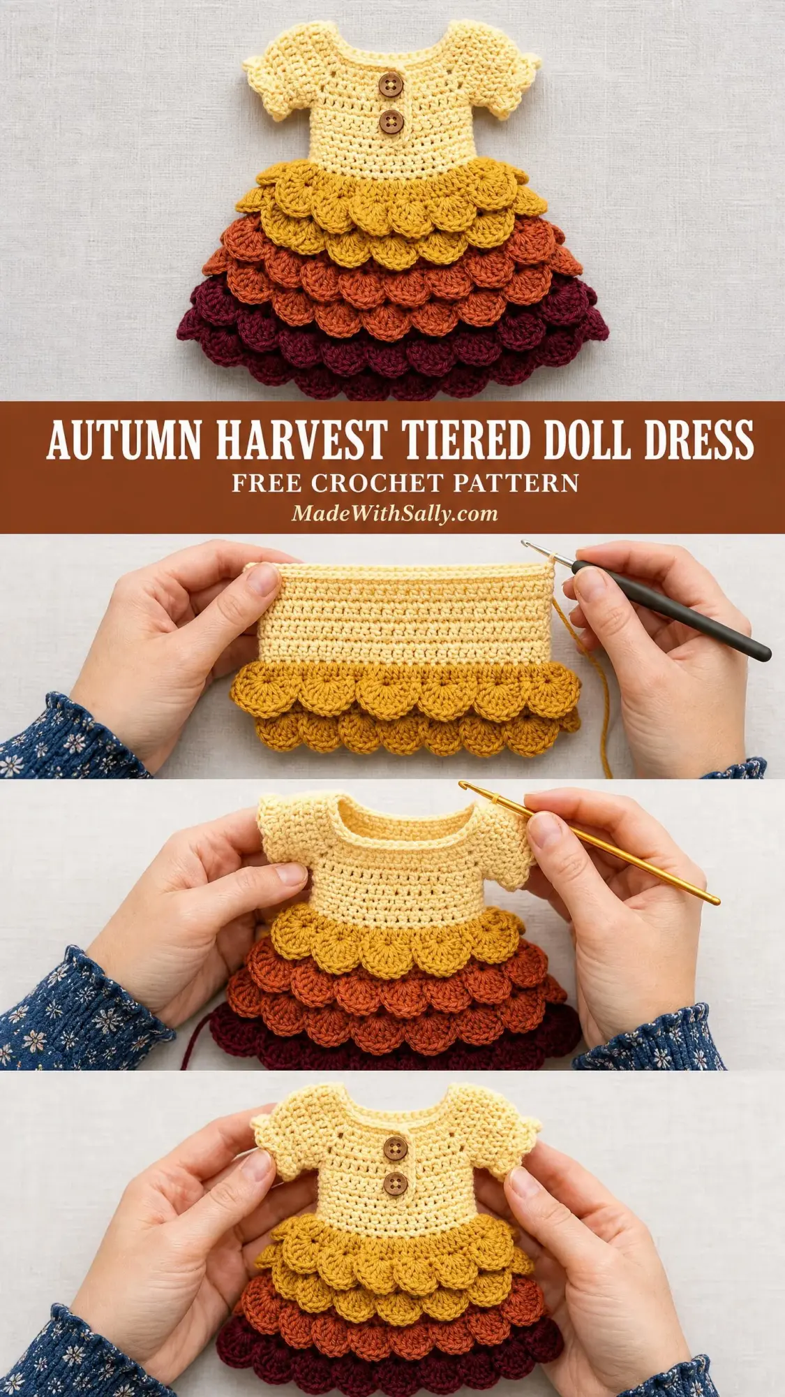 Autumn Harvest Tiered Doll Dress Free Crochet Pattern
