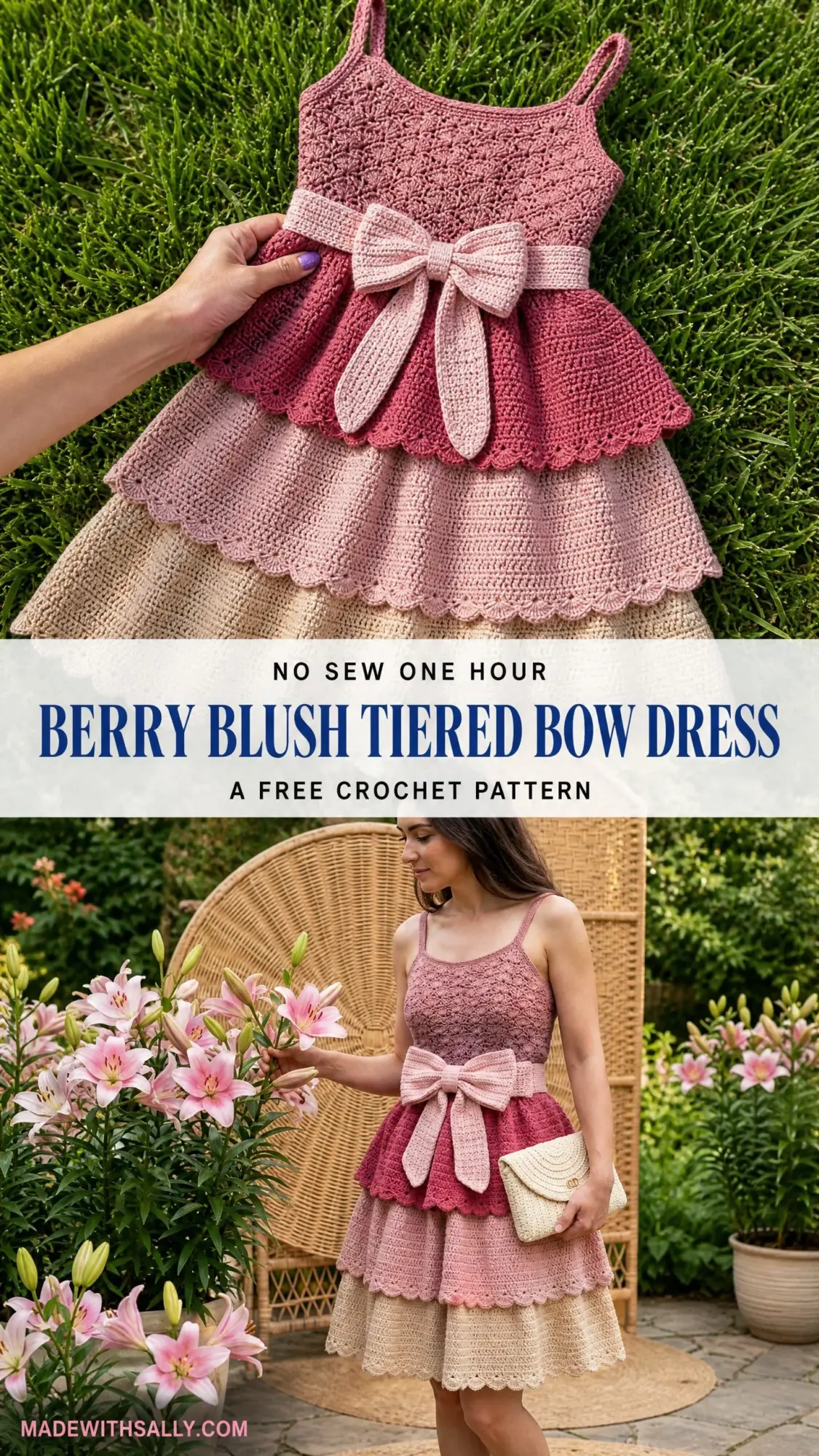 Berry Blush Tiered Bow Dress Free Crochet Pattern