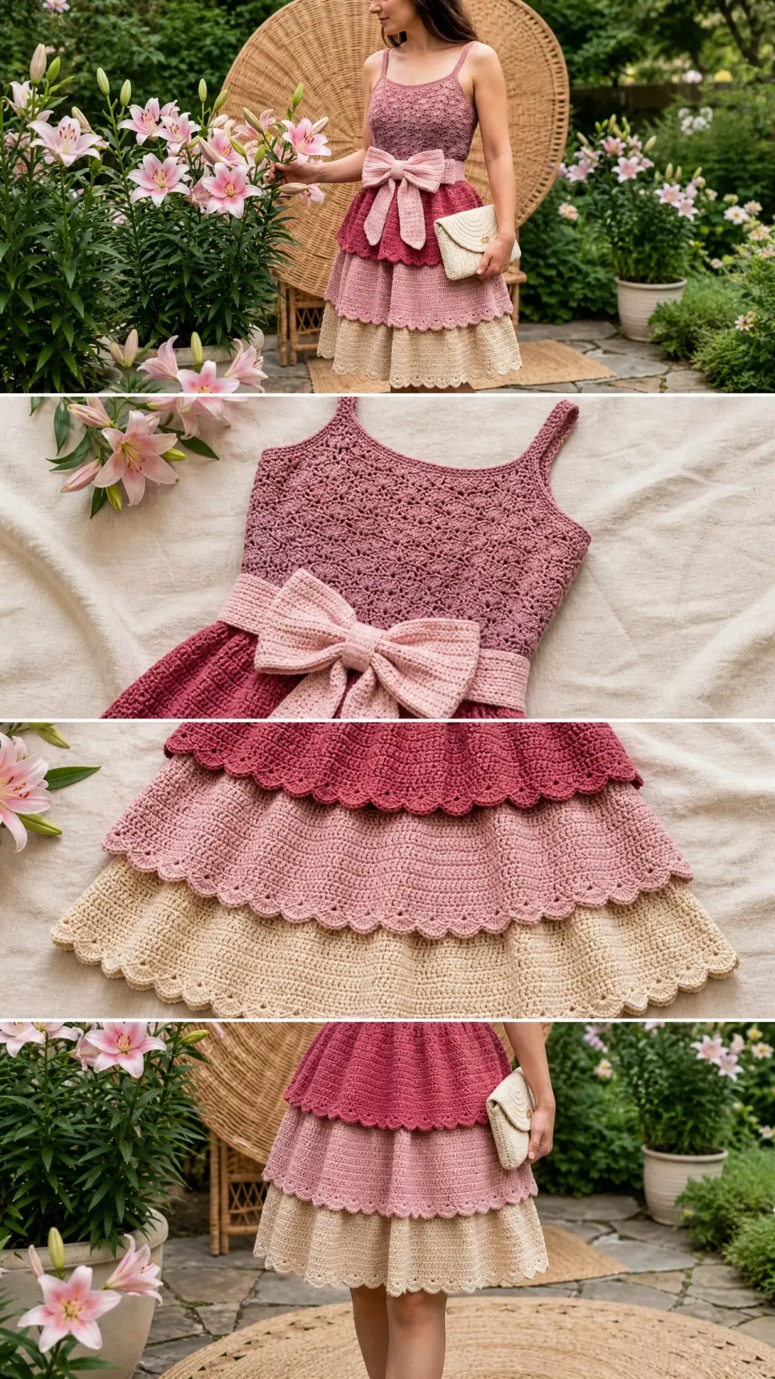 Berry Blush Tiered Bow Dress Free Crochet Pattern