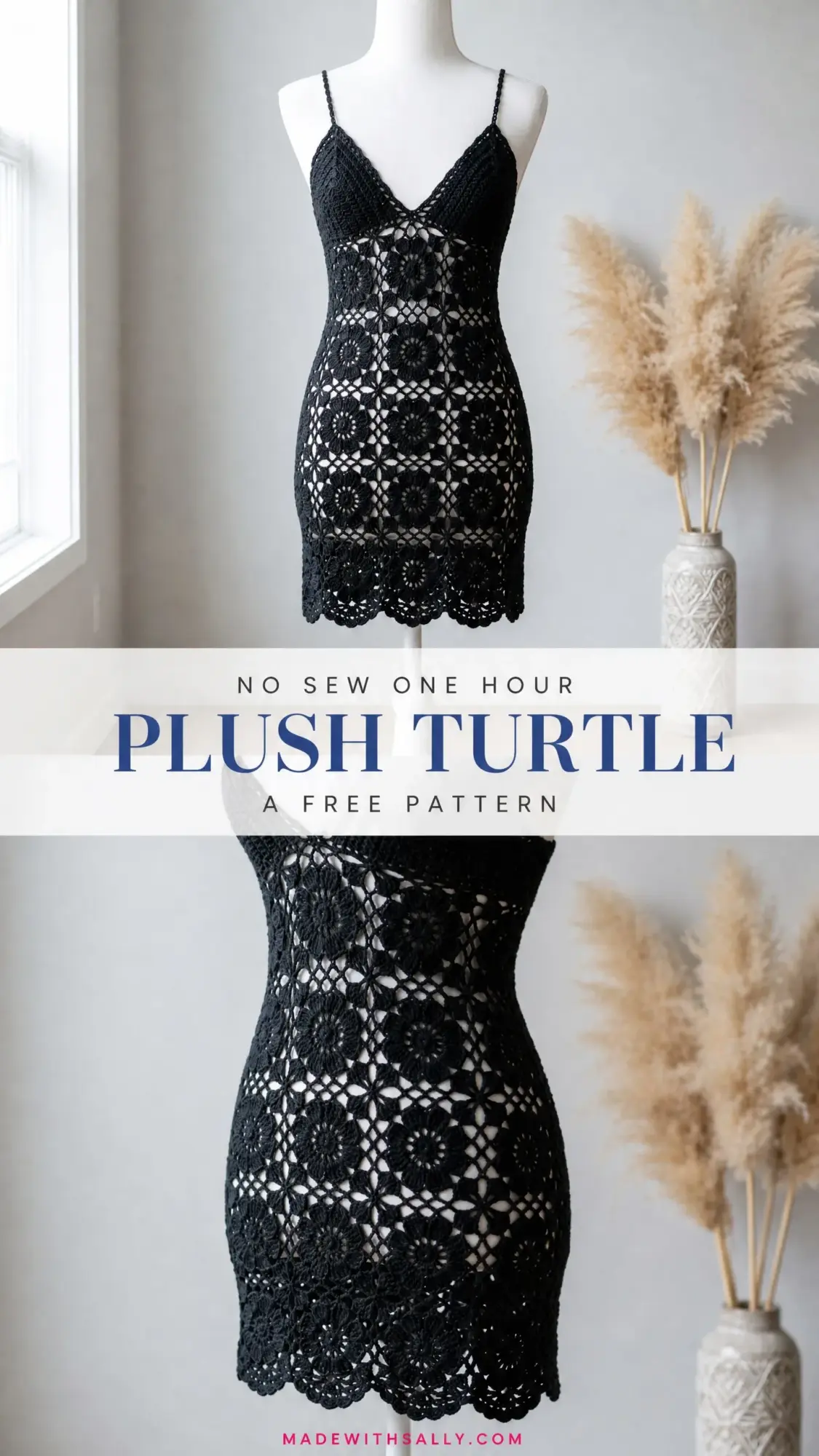 Black Lace Granny Square Mini Dress Free Crochet Pattern