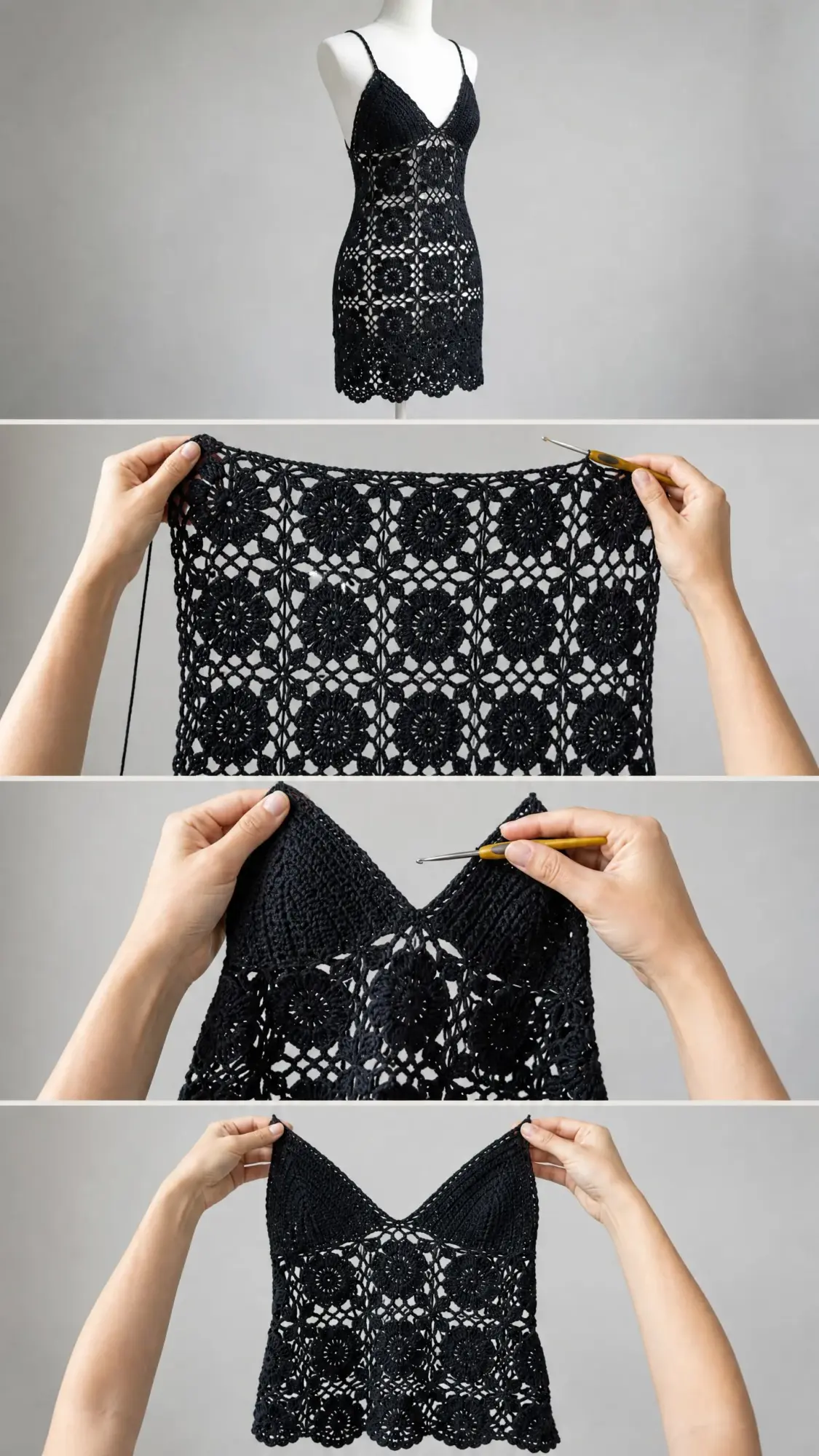 Black Lace Granny Square Mini Dress Free Crochet Pattern