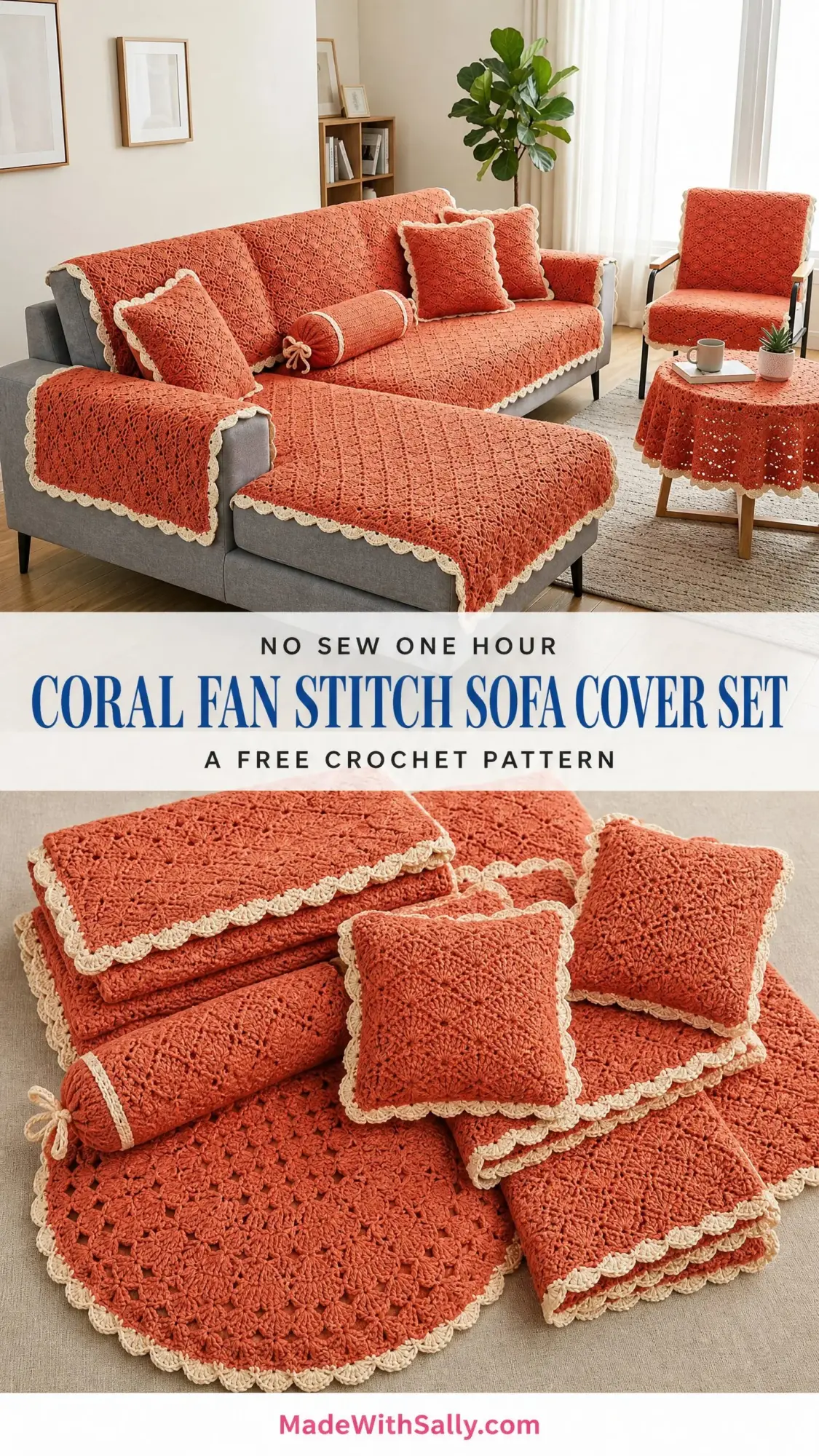 Coral Fan Stitch Sofa Cover Set Free Crochet Pattern
