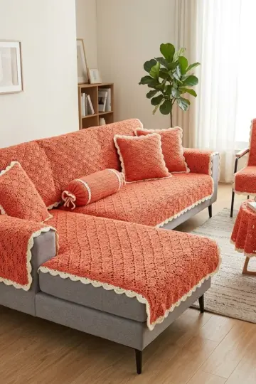 Coral Fan Stitch Sofa Cover Set Free Crochet Pattern