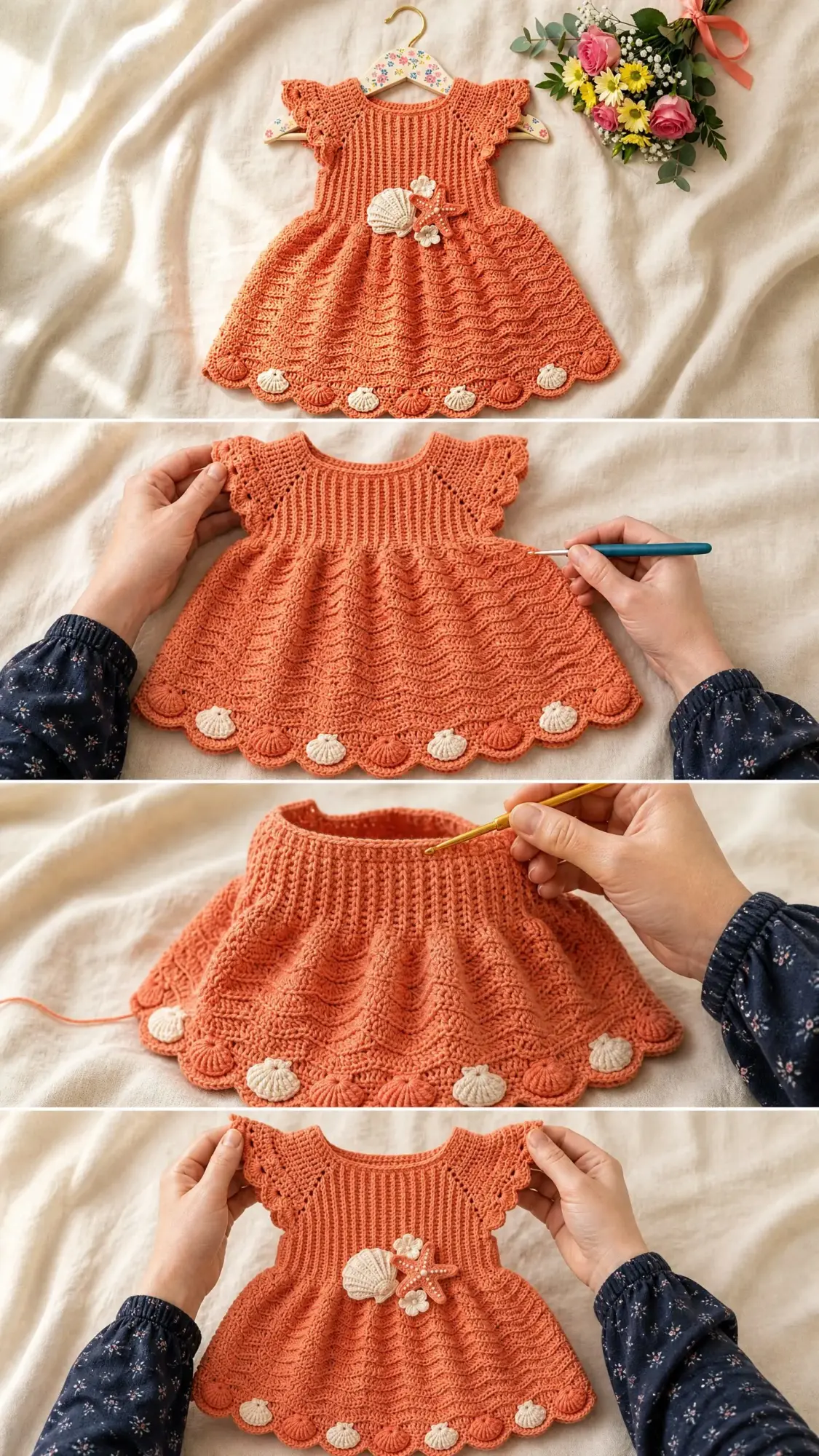 Coral Seashell Baby Dress Free Crochet Pattern