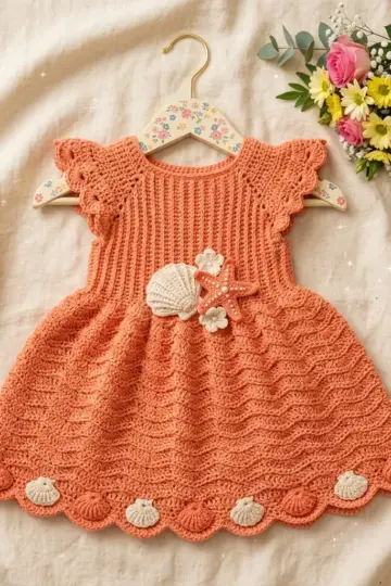 Coral Seashell Baby Dress Free Crochet Pattern