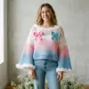 Cotton Candy Blue Pink Bow Sweater Free Crochet Pattern
