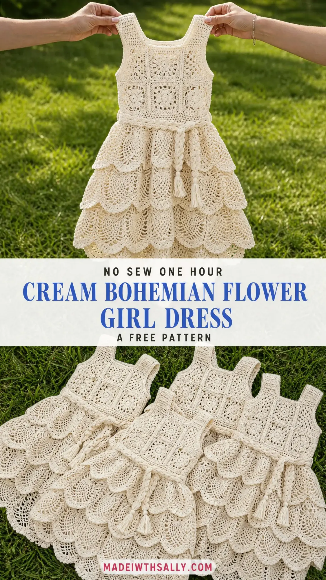 Cream Bohemian Flower Girl Dress Free Crochet Pattern