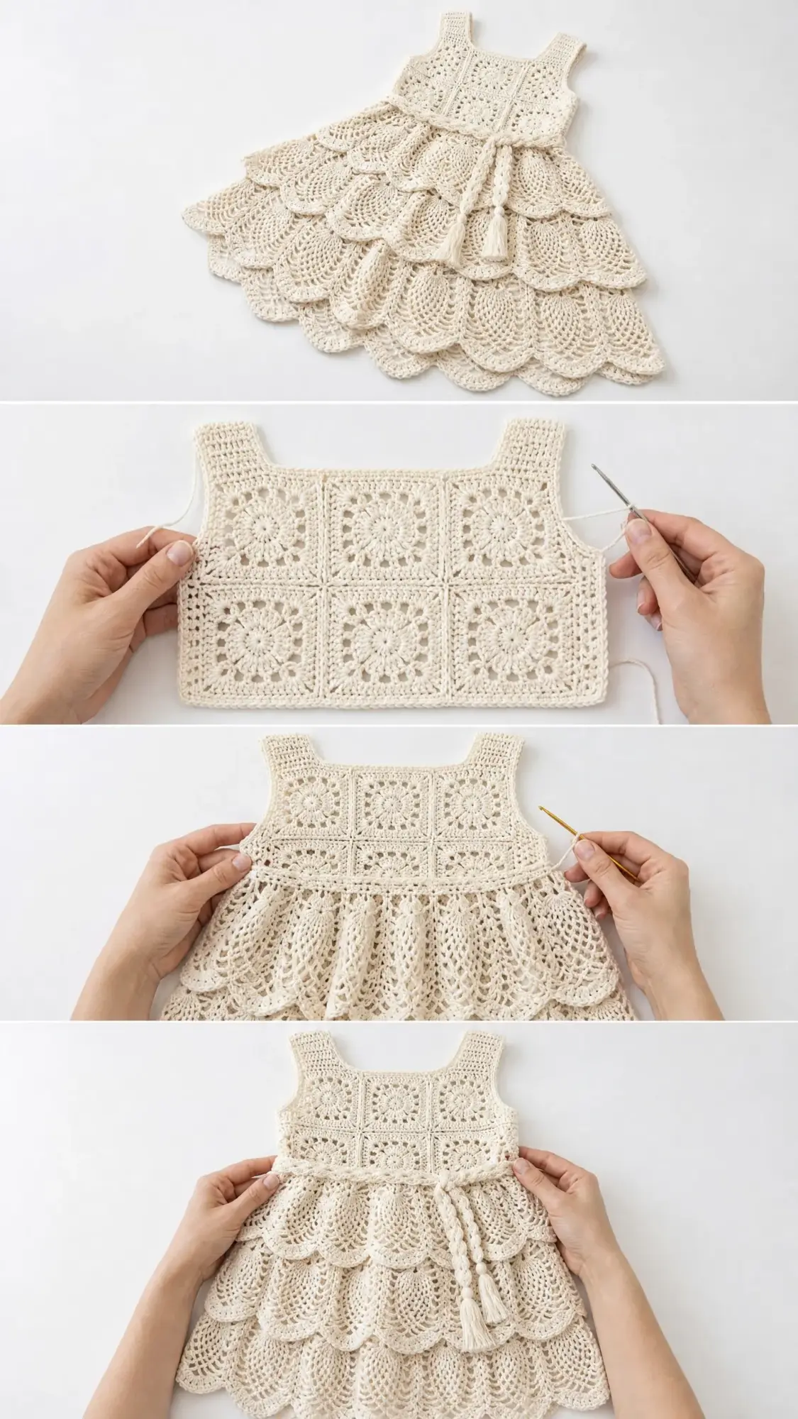 Cream Bohemian Flower Girl Dress Free Crochet Pattern