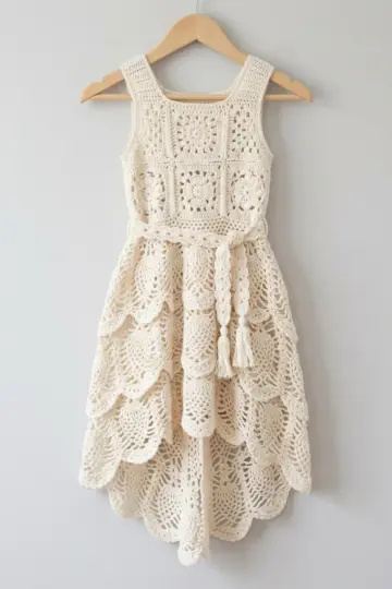 Cream Bohemian Flower Girl Dress Free Crochet Pattern