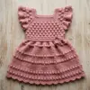 Dusty Rose Bobble Stitch Baby Dress Free Crochet Pattern