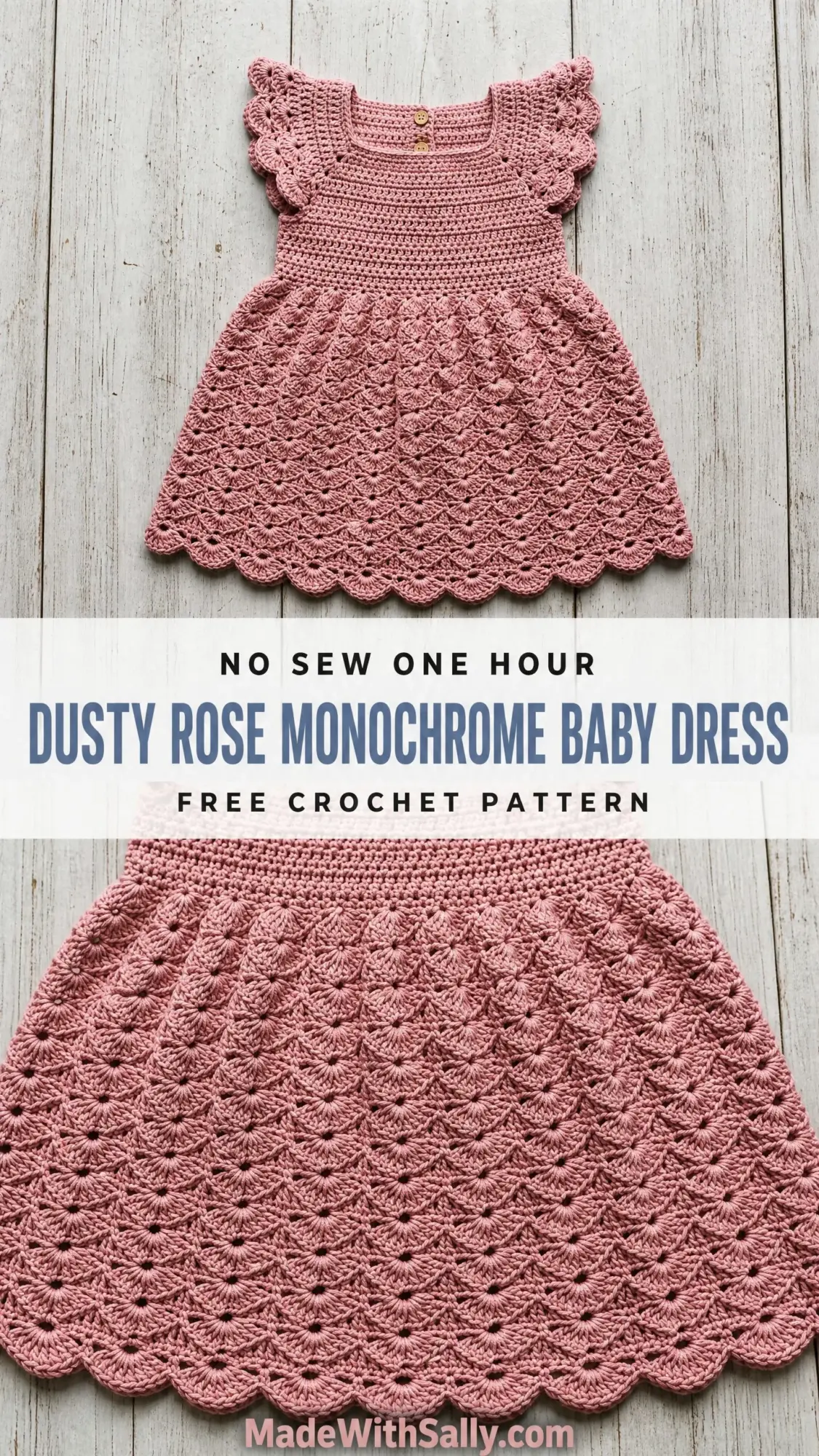 Dusty Rose Monochrome Baby Dress Free Crochet Pattern