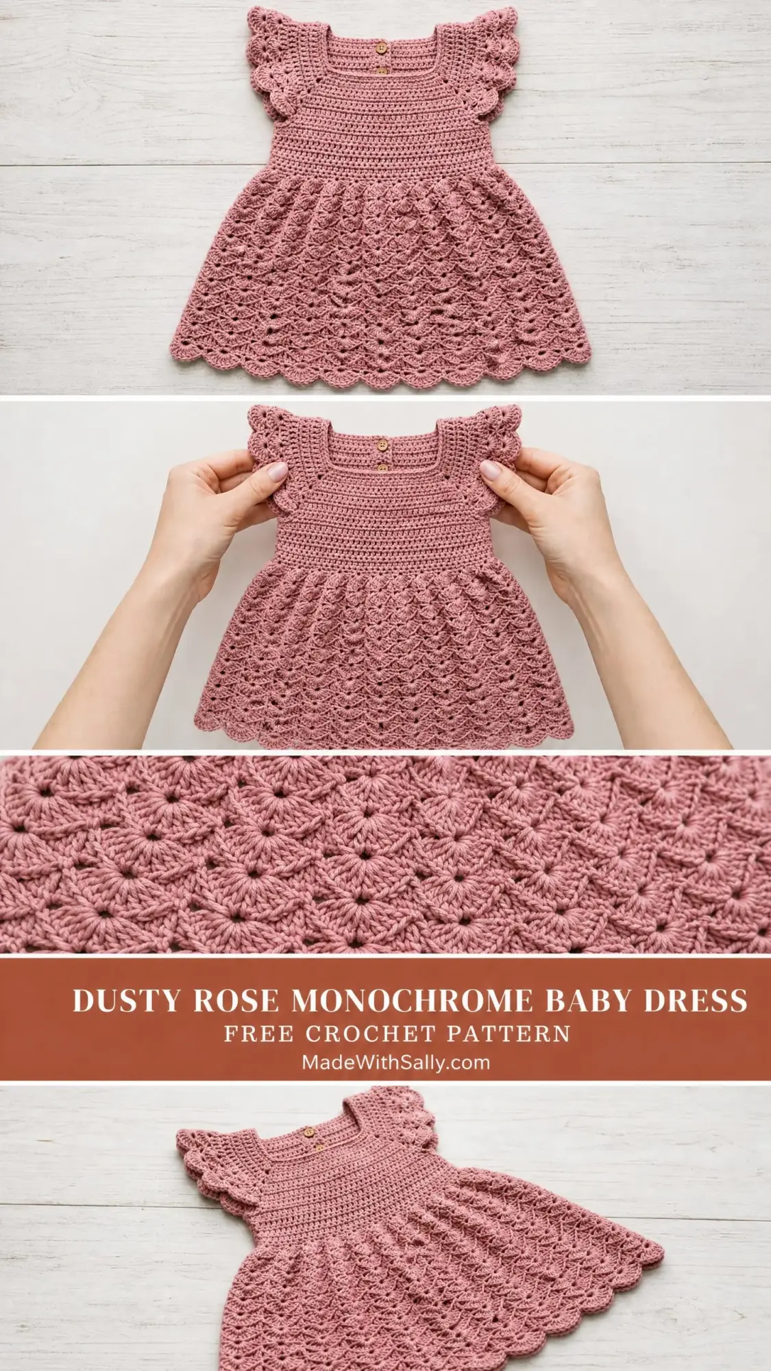 Dusty Rose Monochrome Baby Dress Free Crochet Pattern