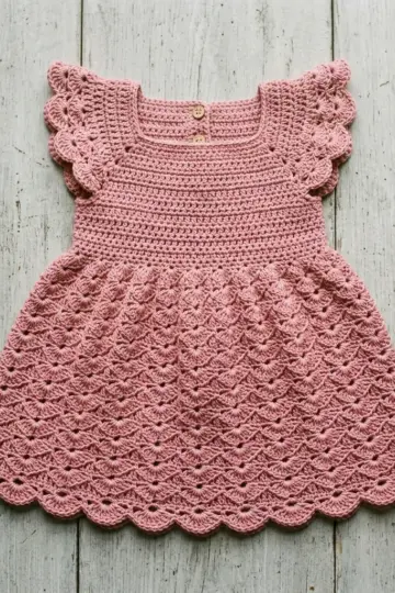Dusty Rose Monochrome Baby Dress Free Crochet Pattern