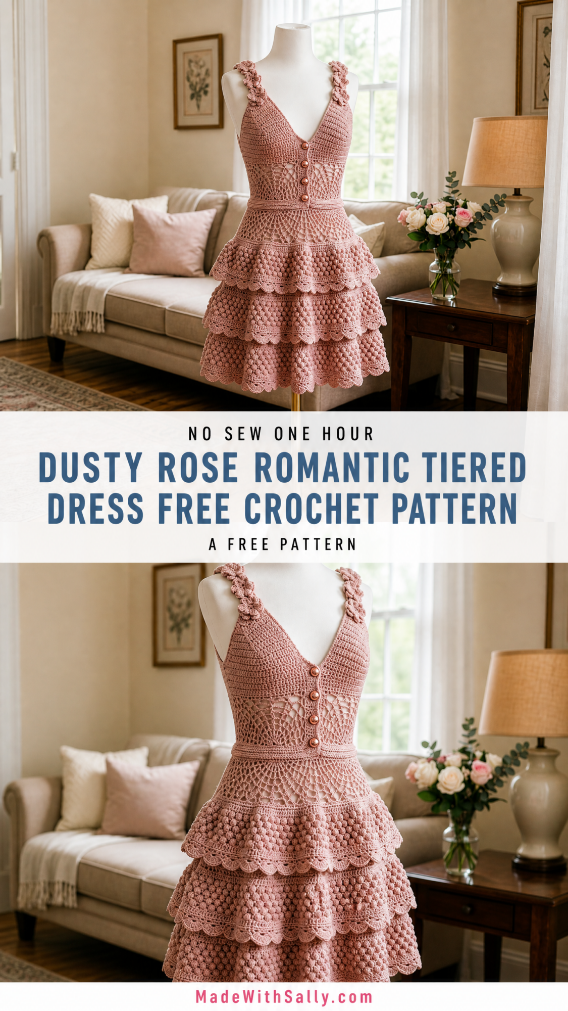 Dusty Rose Romantic Tiered Dress Free Crochet Pattern