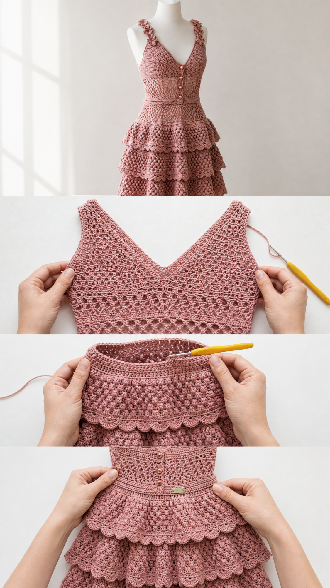 Dusty Rose Romantic Tiered Dress Free Crochet Pattern