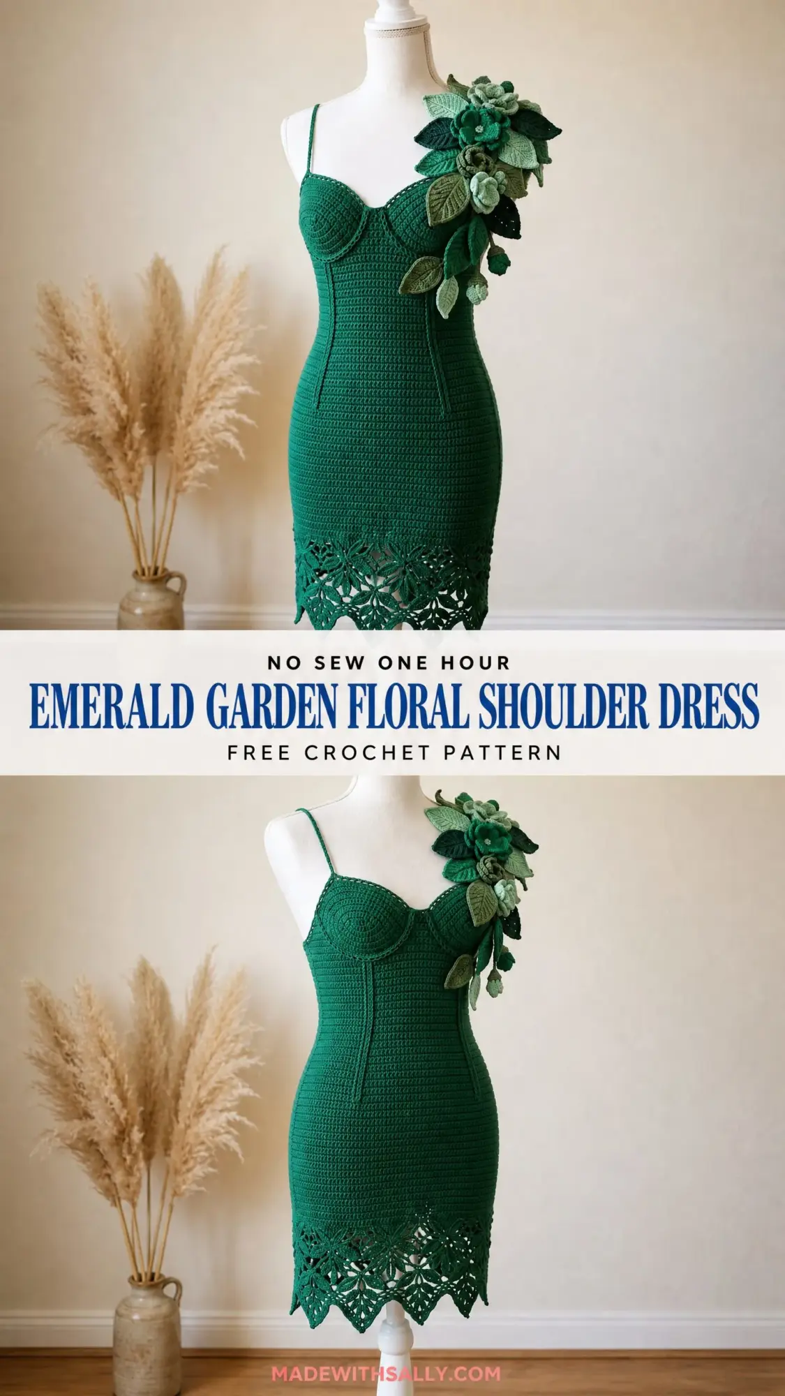 Emerald Garden Floral Shoulder Dress Free Crochet Pattern
