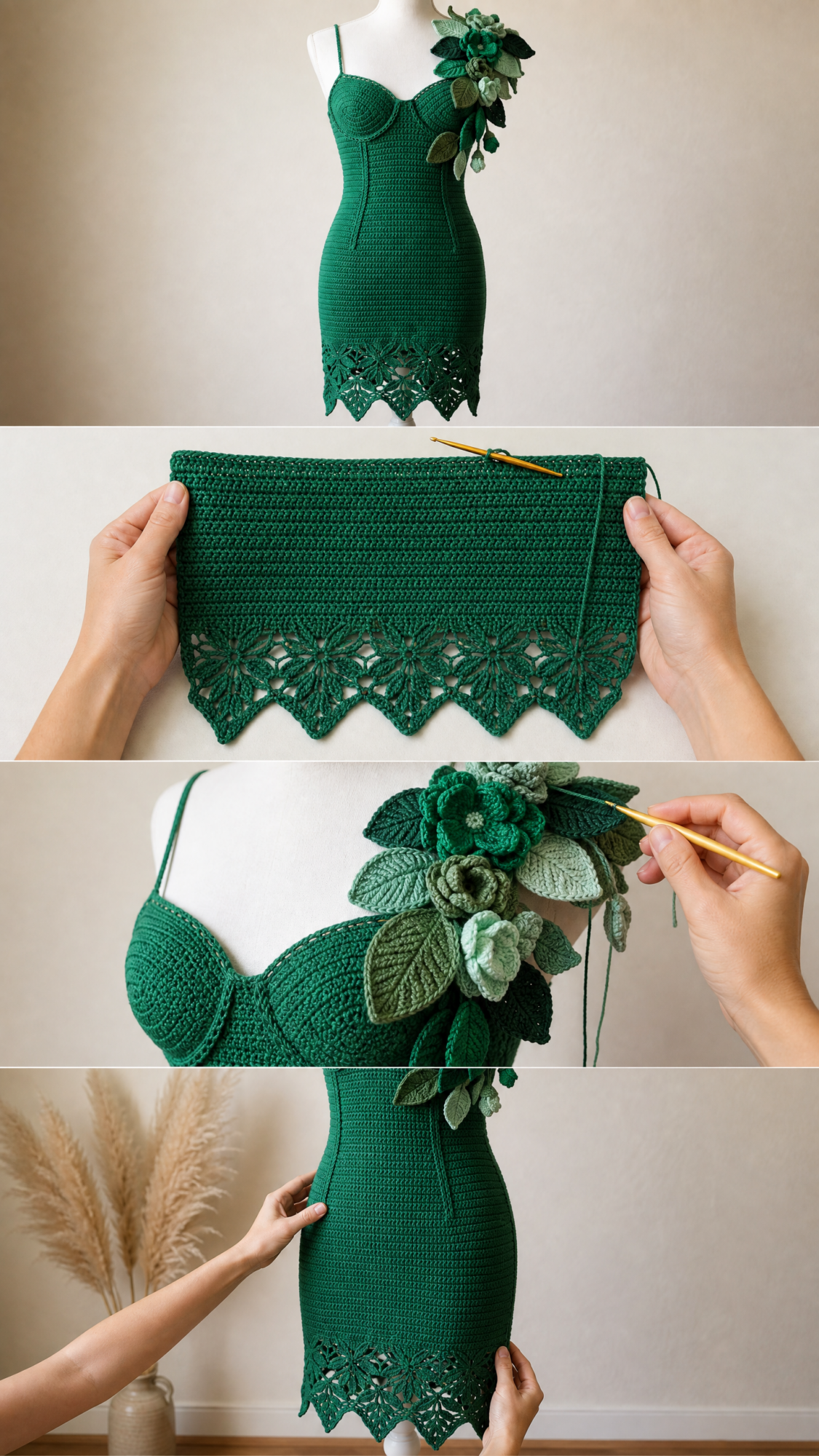 Emerald Garden Floral Shoulder Dress Free Crochet Pattern