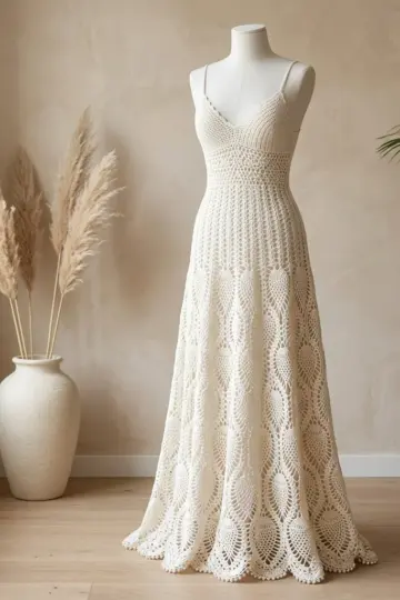 Ivory Bridal Pineapple Lace Gown Free Crochet Pattern