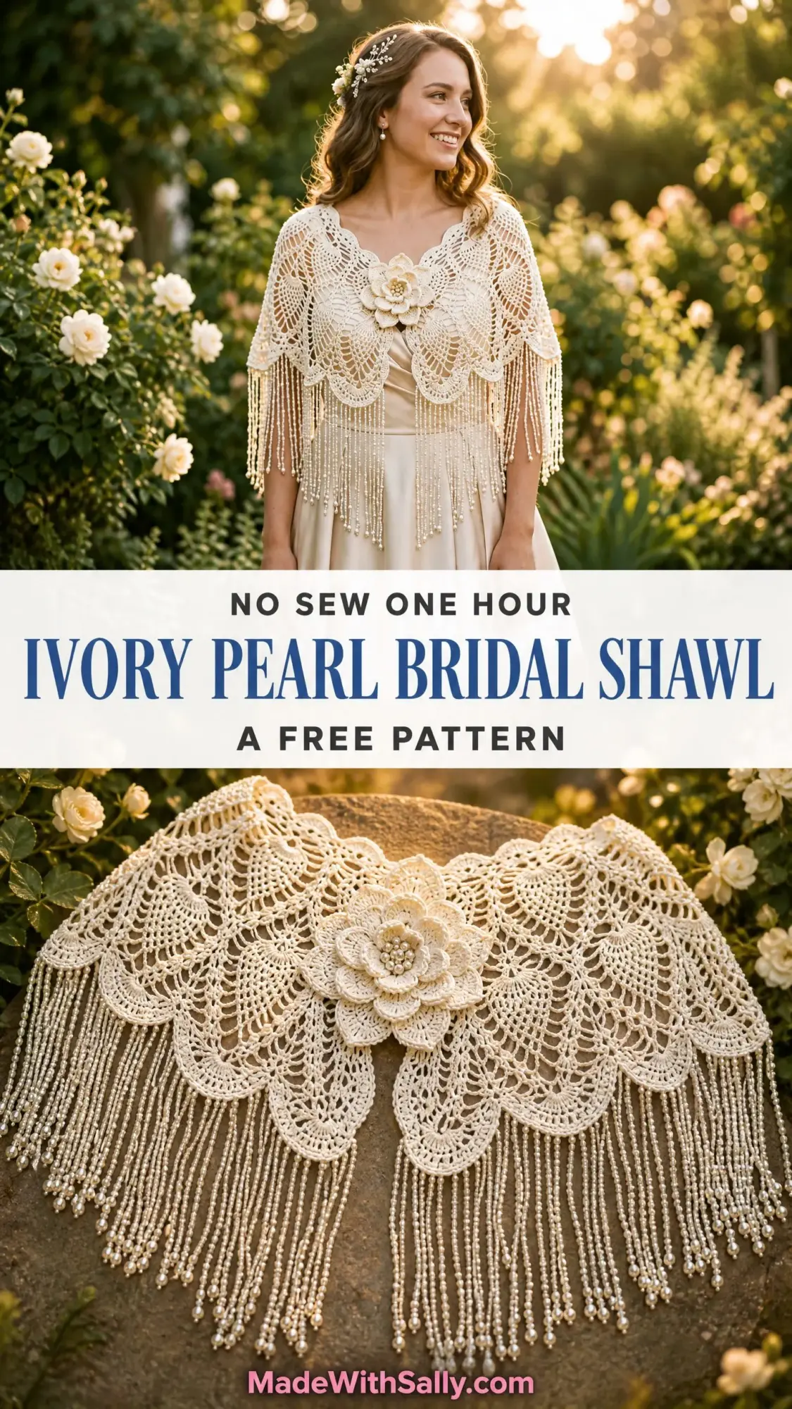 Ivory Pearl Bridal Shawl Free Crochet Pattern