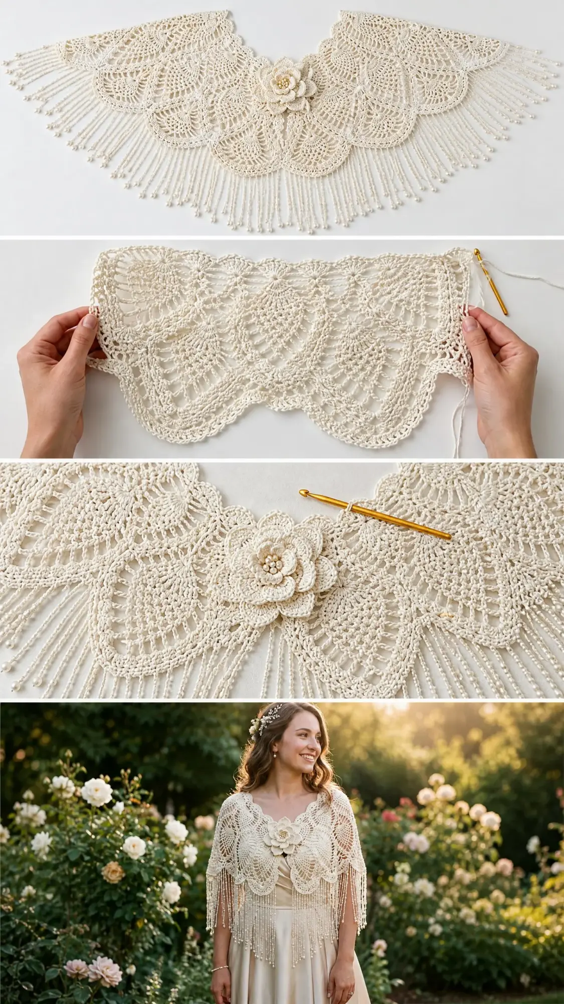 Ivory Pearl Bridal Shawl Free Crochet Pattern