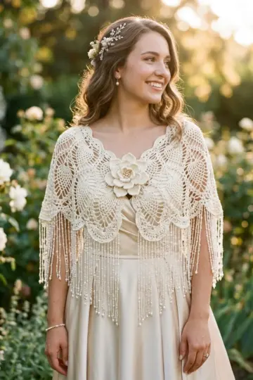 Ivory Pearl Bridal Shawl Free Crochet Pattern