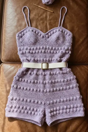 Lavender Bobble Stitch Romper Free Crochet Pattern