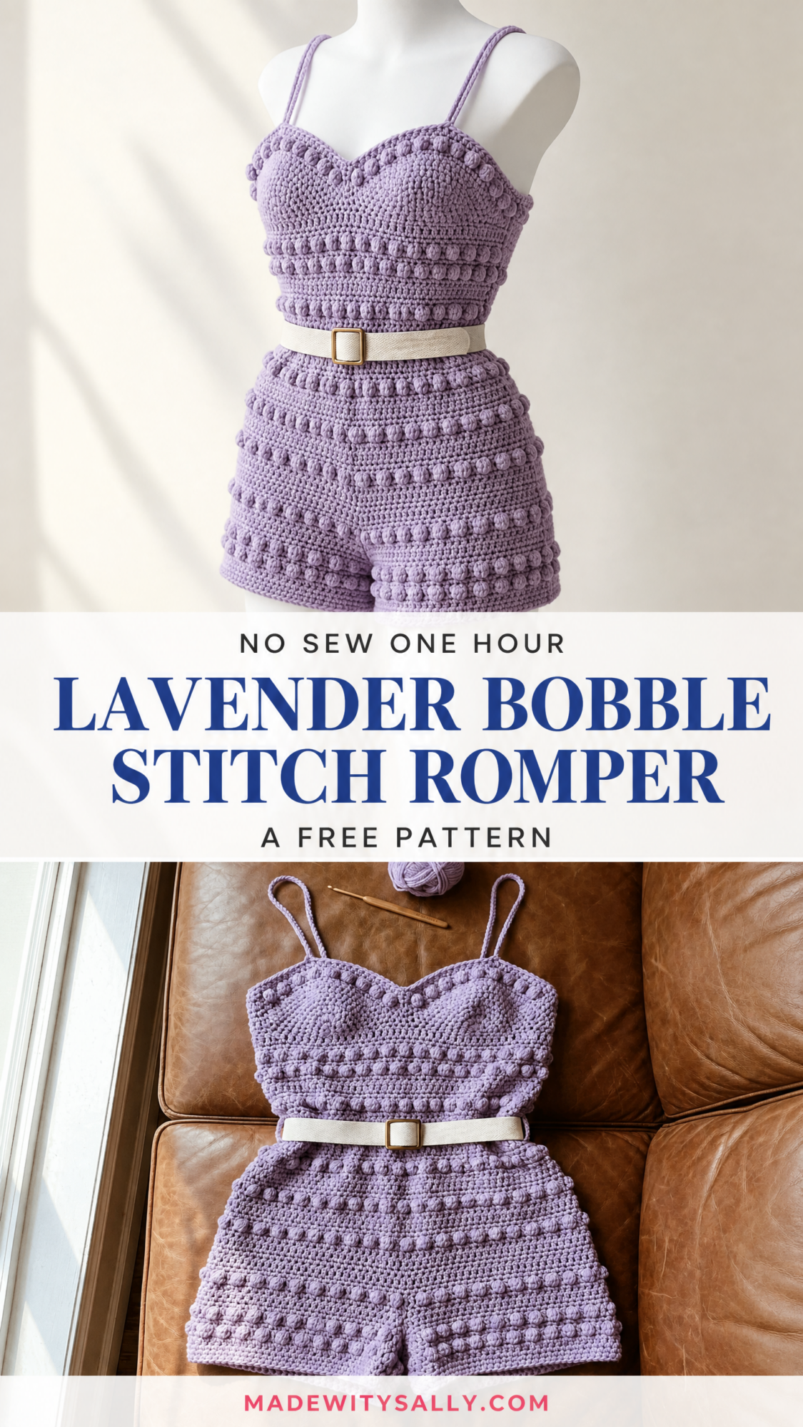 Lavender Bobble Stitch Romper Free Crochet Pattern