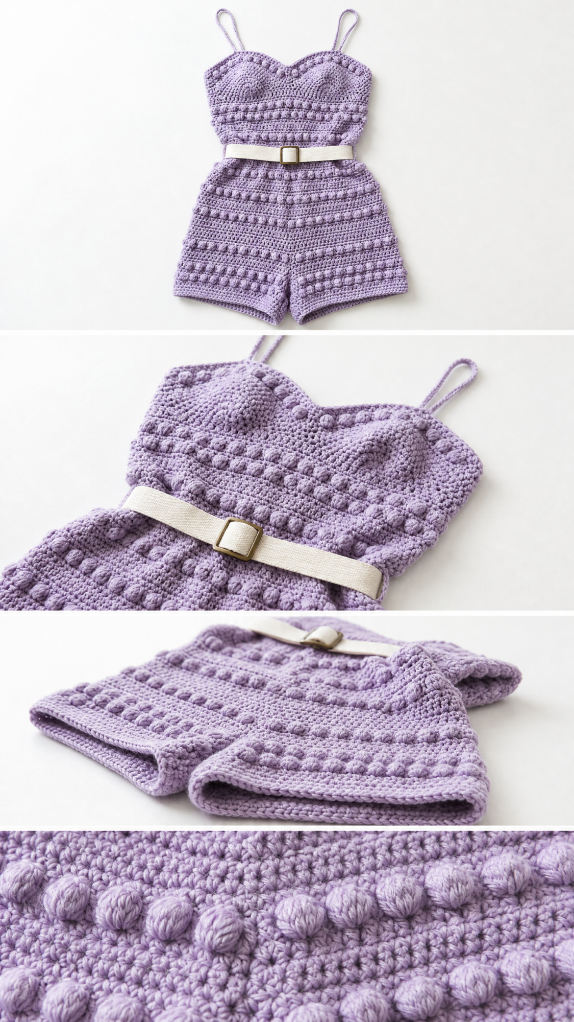 Lavender Bobble Stitch Romper Free Crochet Pattern