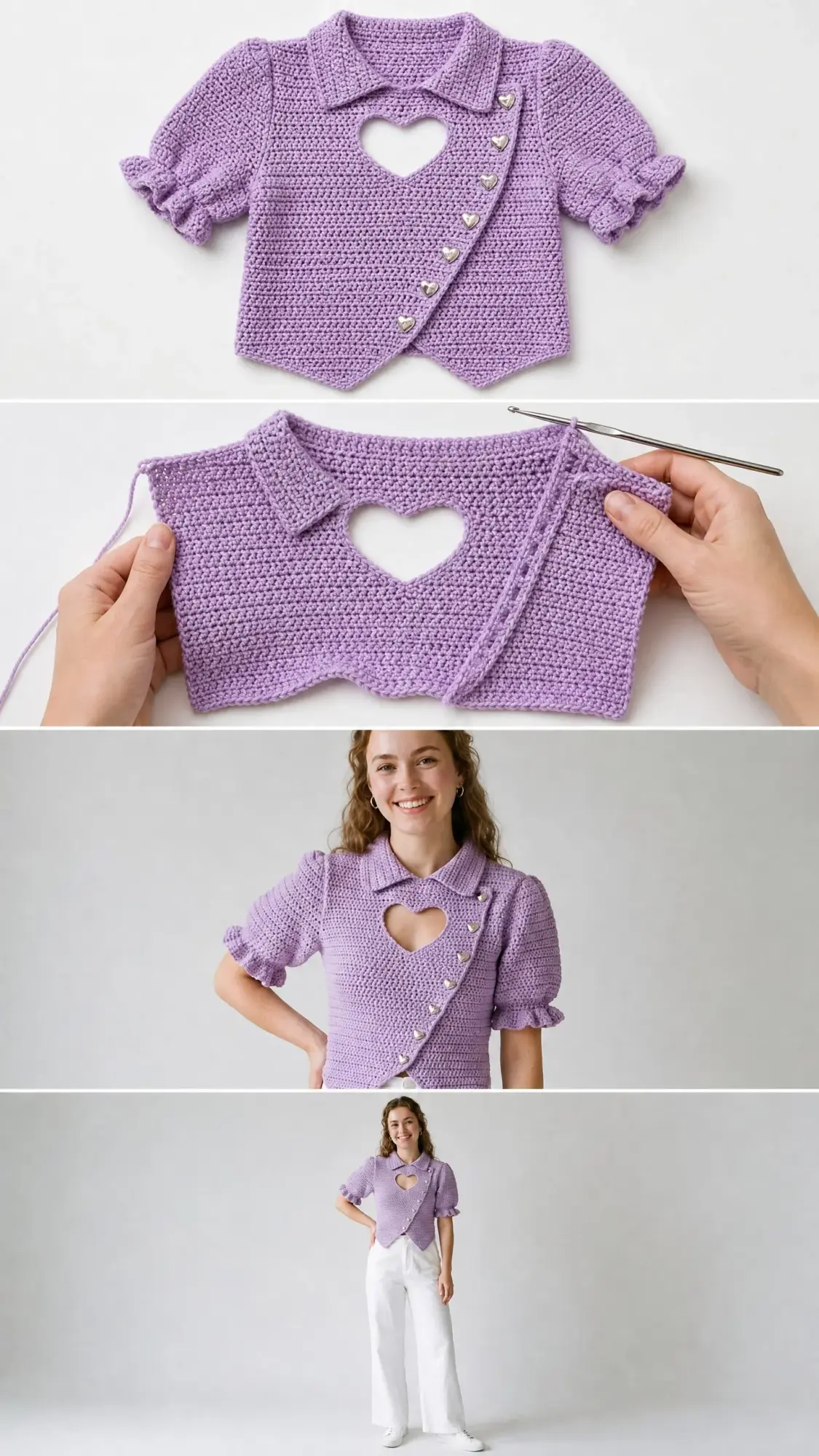 Lavender Dream Heart Cutout Crochet Top Pattern