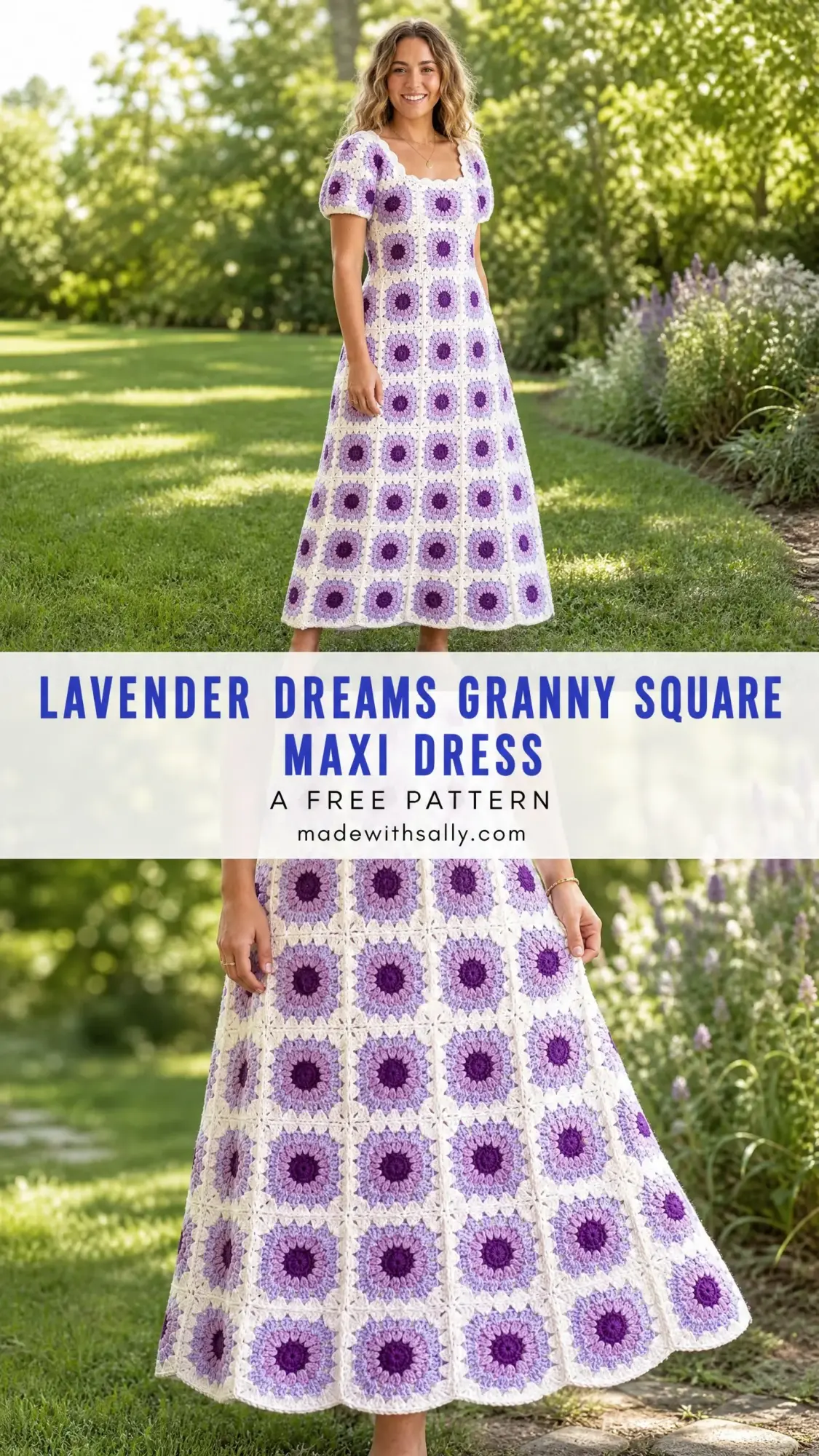 Lavender Dreams Granny Square Maxi Dress Free Crochet Pattern