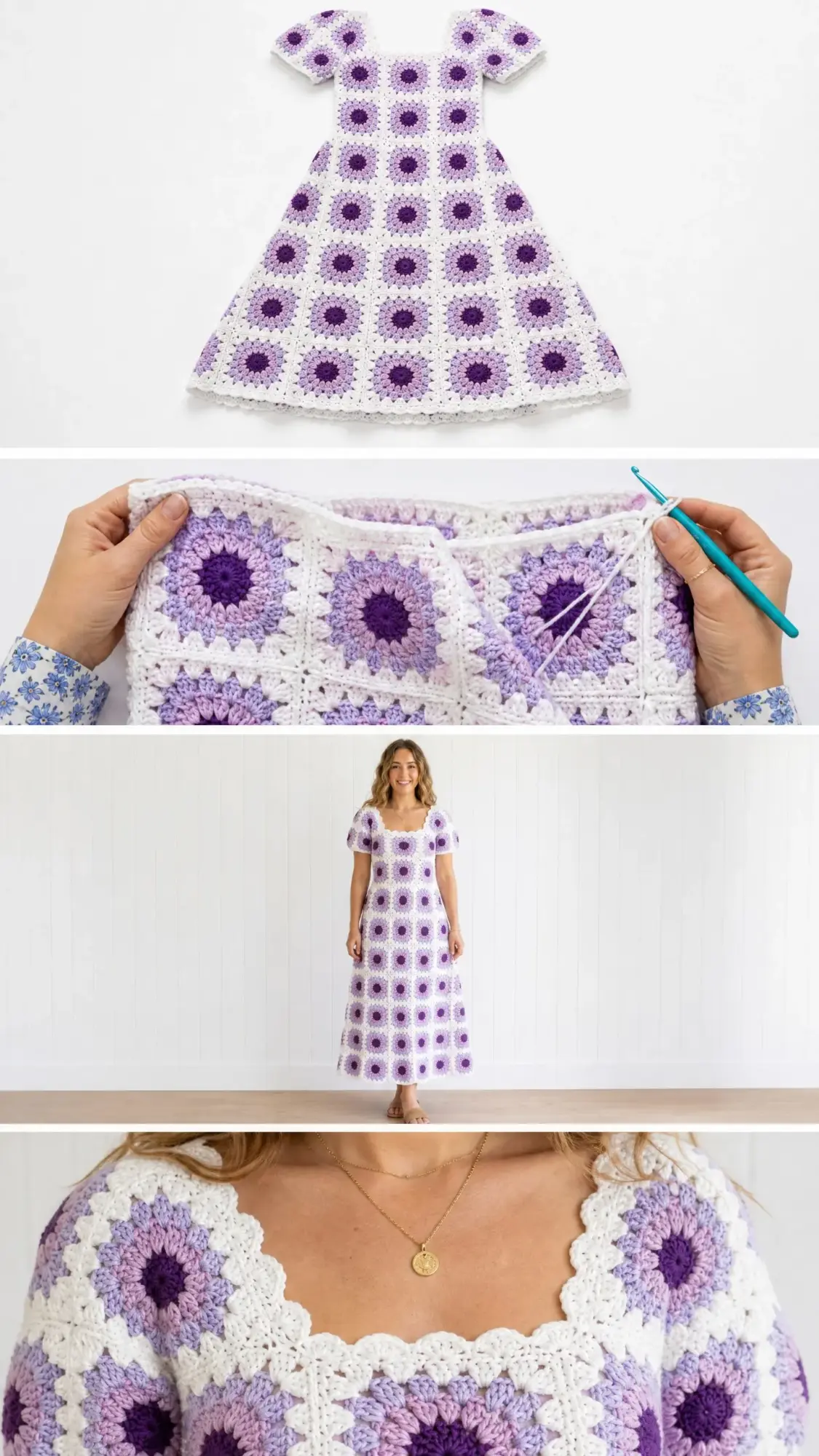 Lavender Dreams Granny Square Maxi Dress Free Crochet Pattern