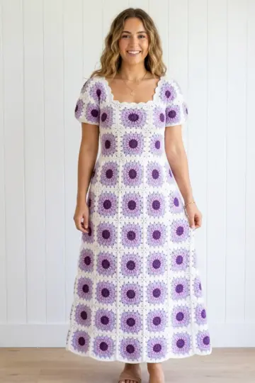 Lavender Dreams Granny Square Maxi Dress Free Crochet Pattern