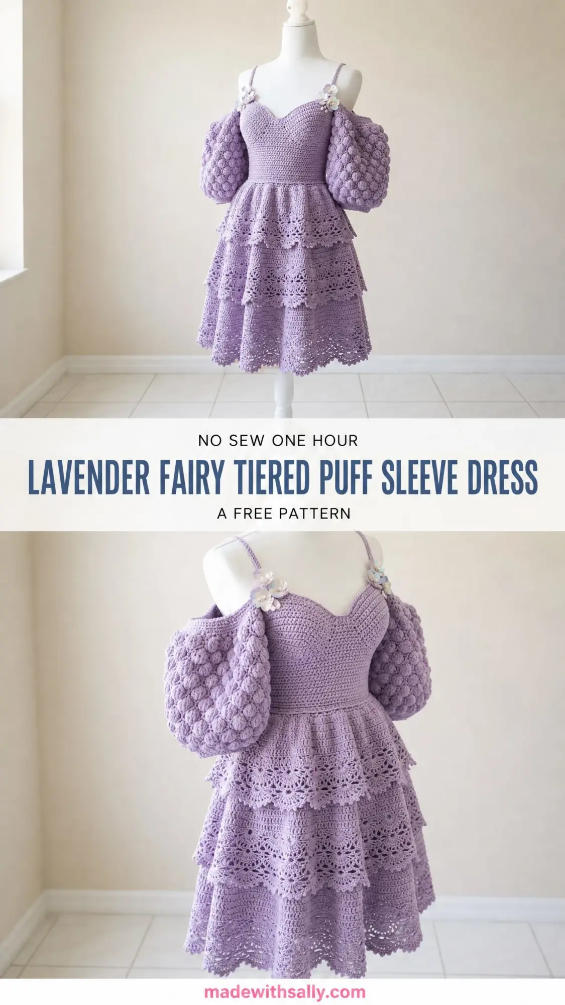 Lavender Fairy Tiered Puff Sleeve Dress Free Crochet Pattern